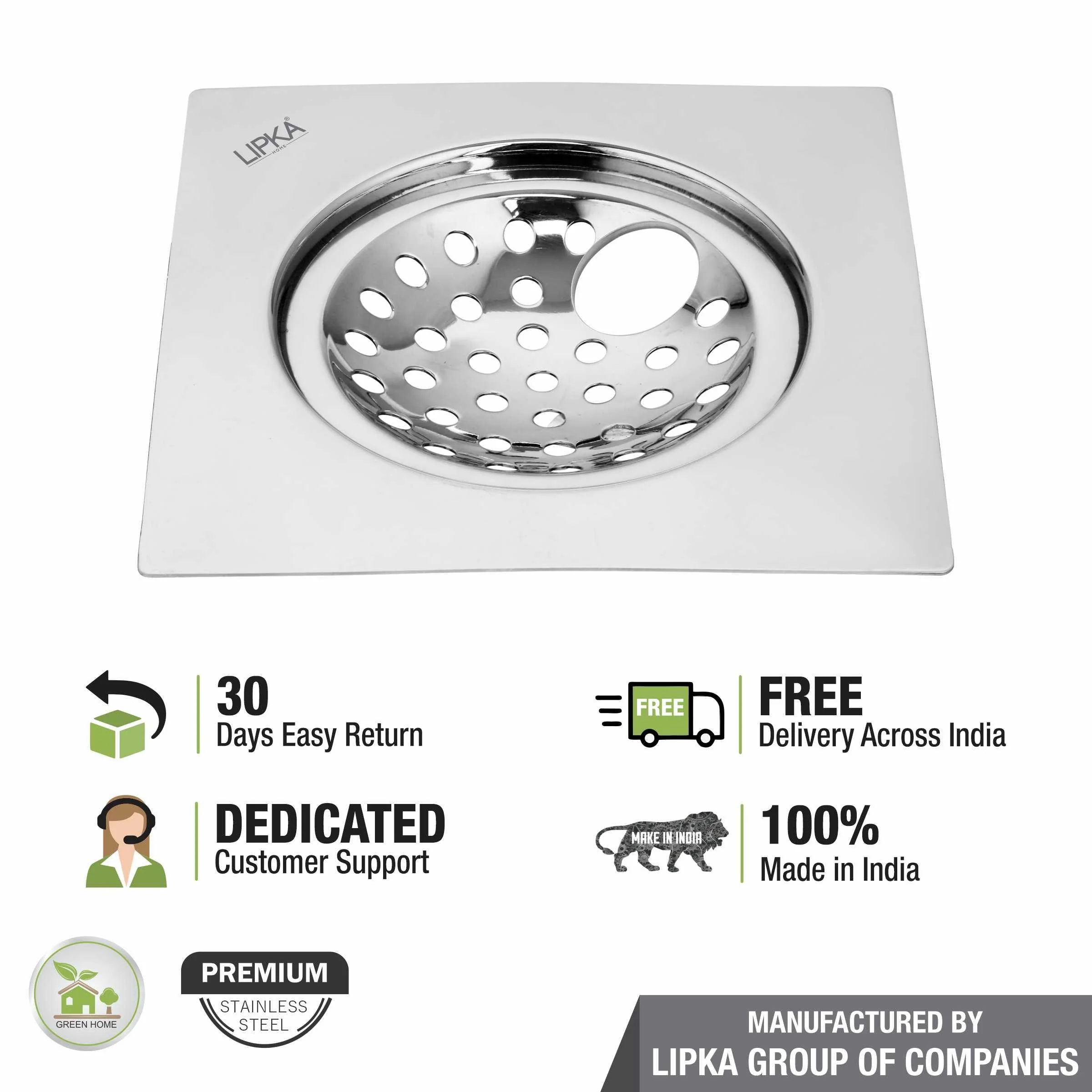 EON Square Flat Cut Floor Drain (6 x 6 Inches) with Hole - LIPKA - Image 5
