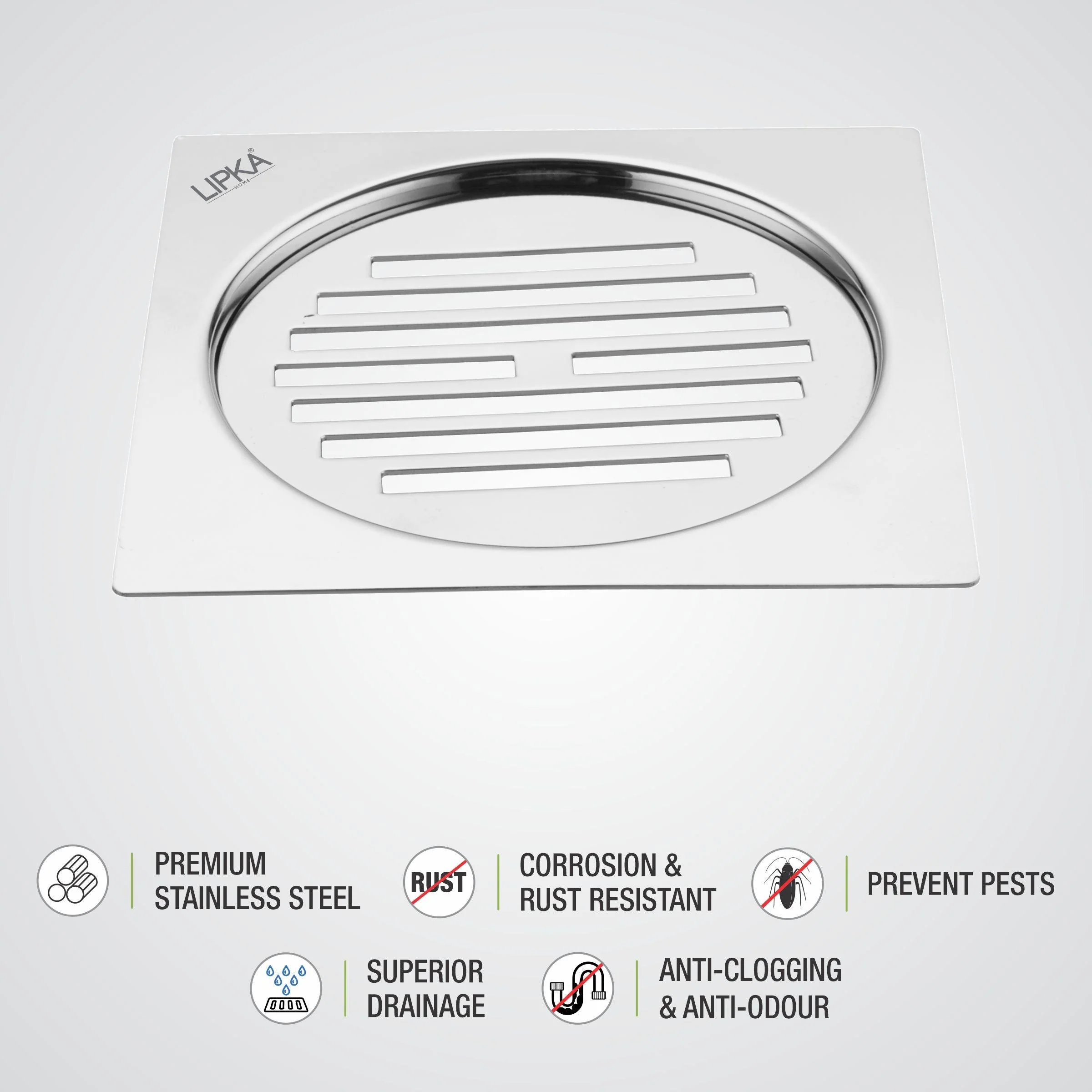Eon Square Flat Cut Floor Drain with Golden Classic Jali (5 x 5 Inches) - LIPKA - Image 3