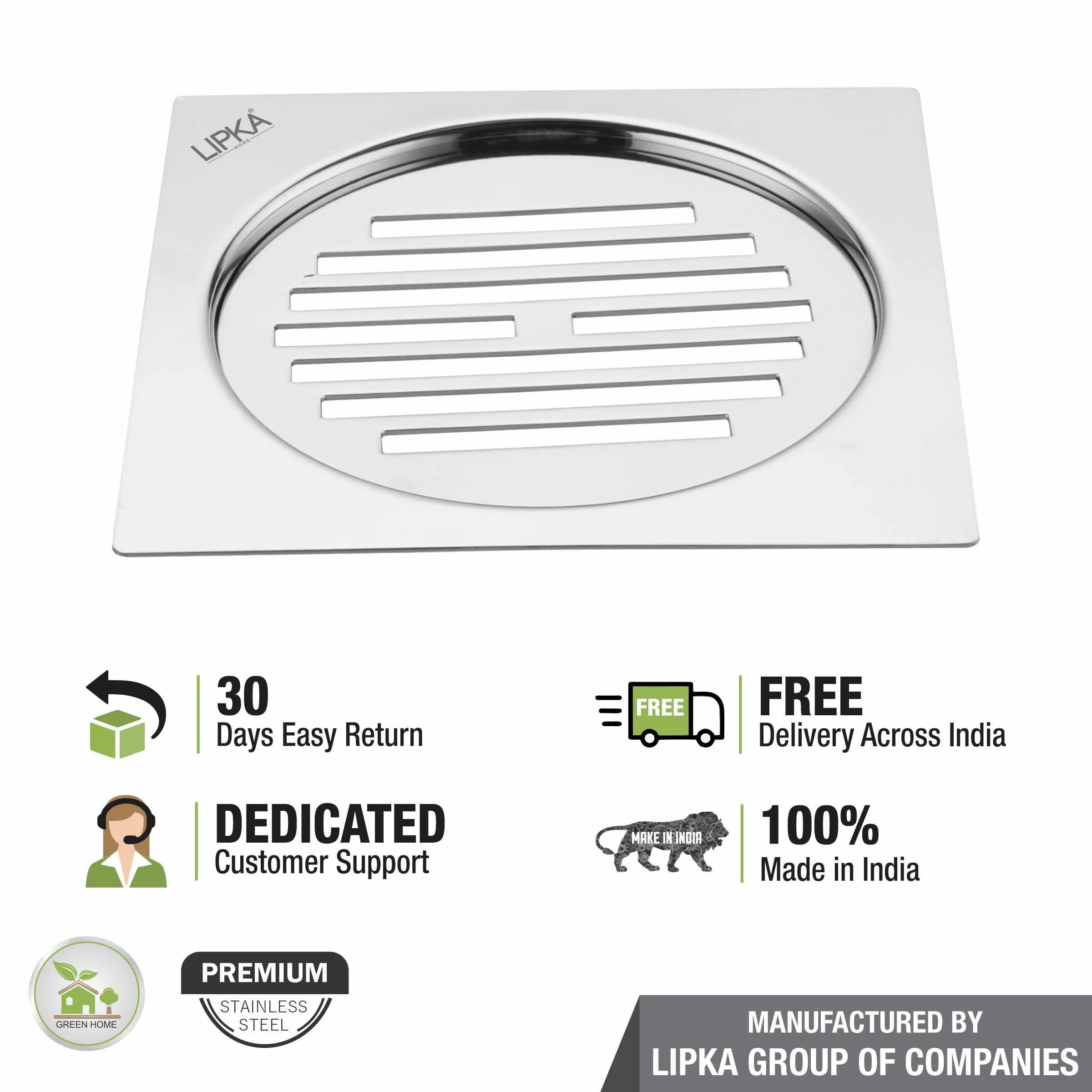 Eon Square Flat Cut Floor Drain with Golden Classic Jali (5 x 5 Inches) - LIPKA - Image 5