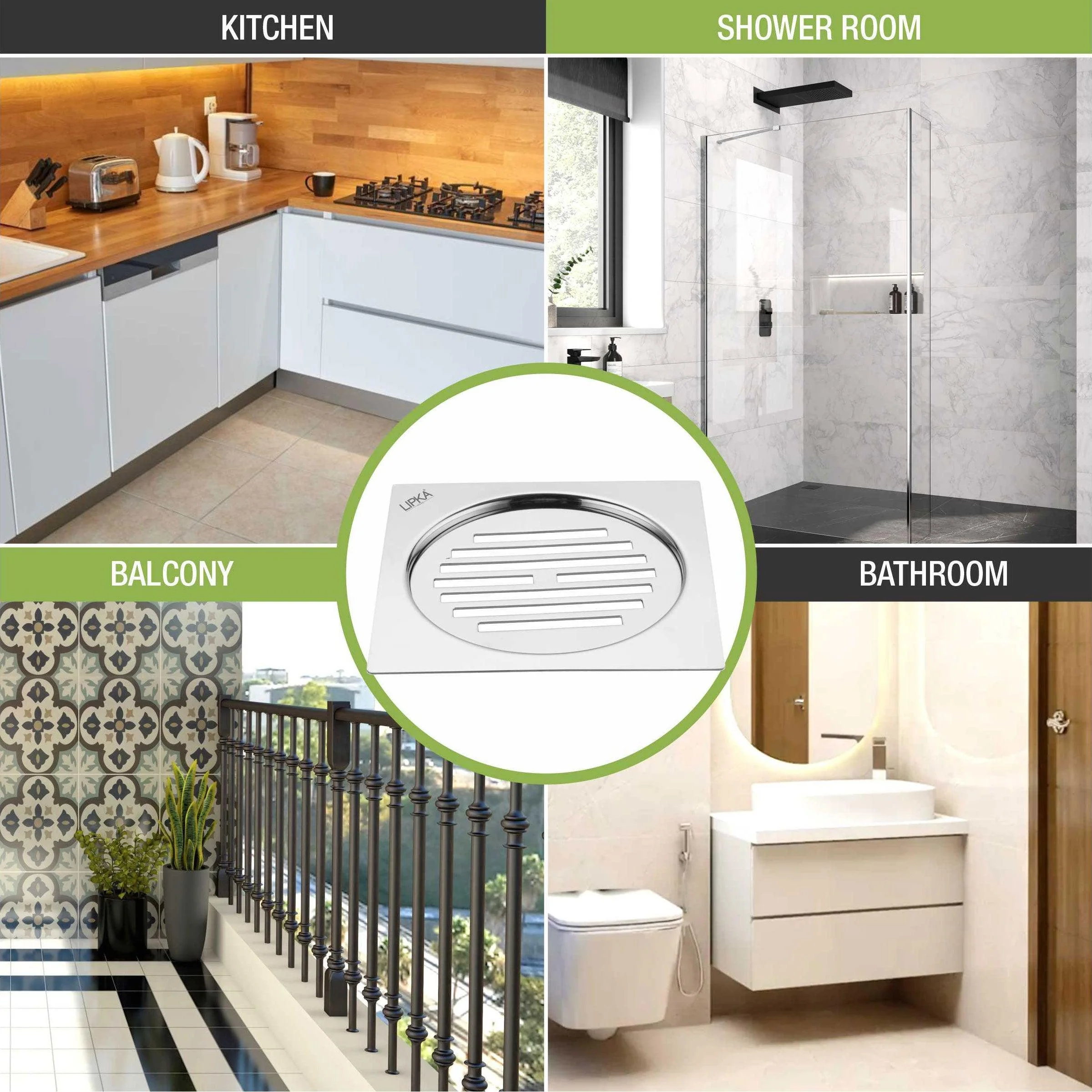 Eon Square Flat Cut Floor Drain with Golden Classic Jali (5 x 5 Inches) - LIPKA - Image 6