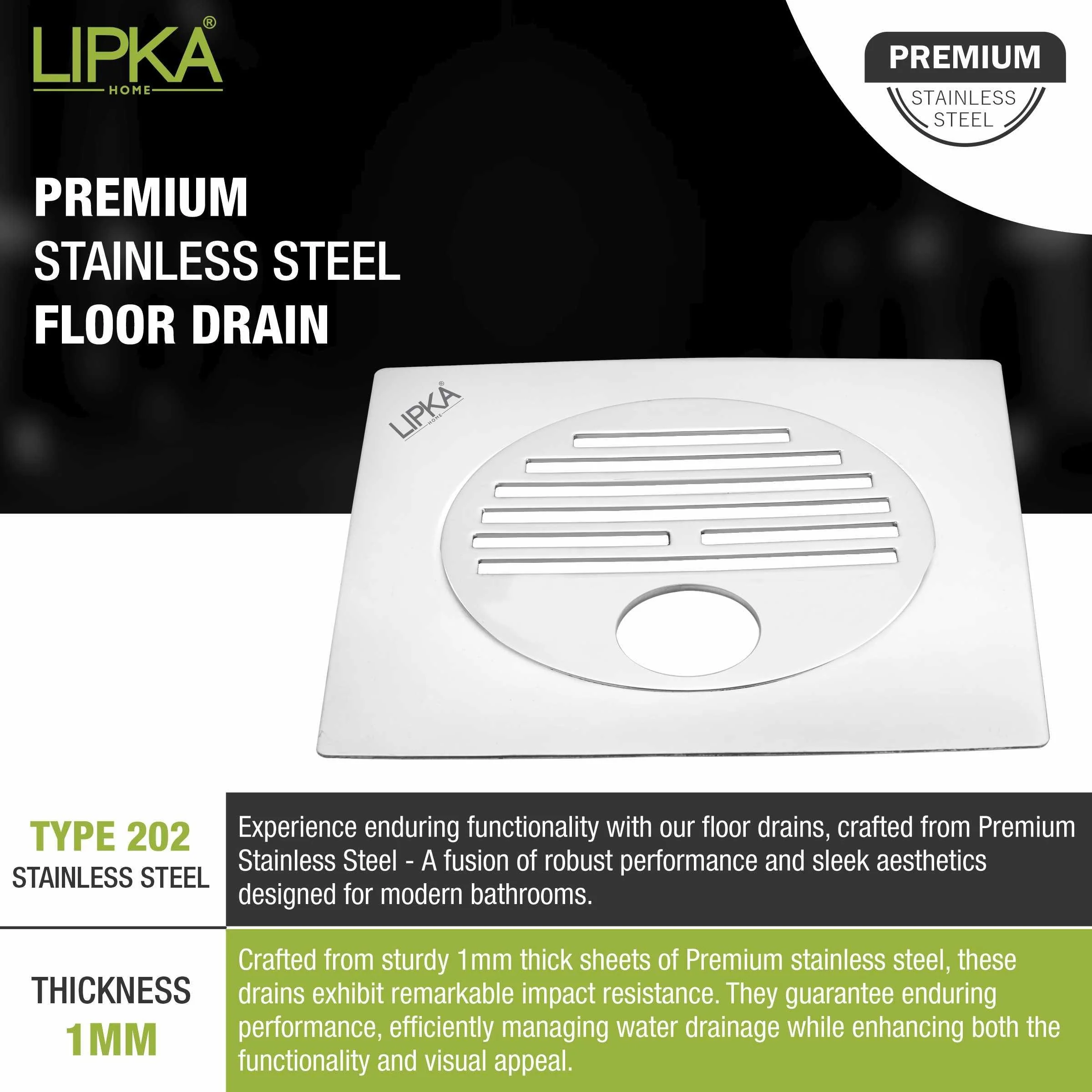 Eon Square Flat Cut Floor Drain with Golden Classic Jali and Hole (6 x 6 Inches) - LIPKA - Image 4