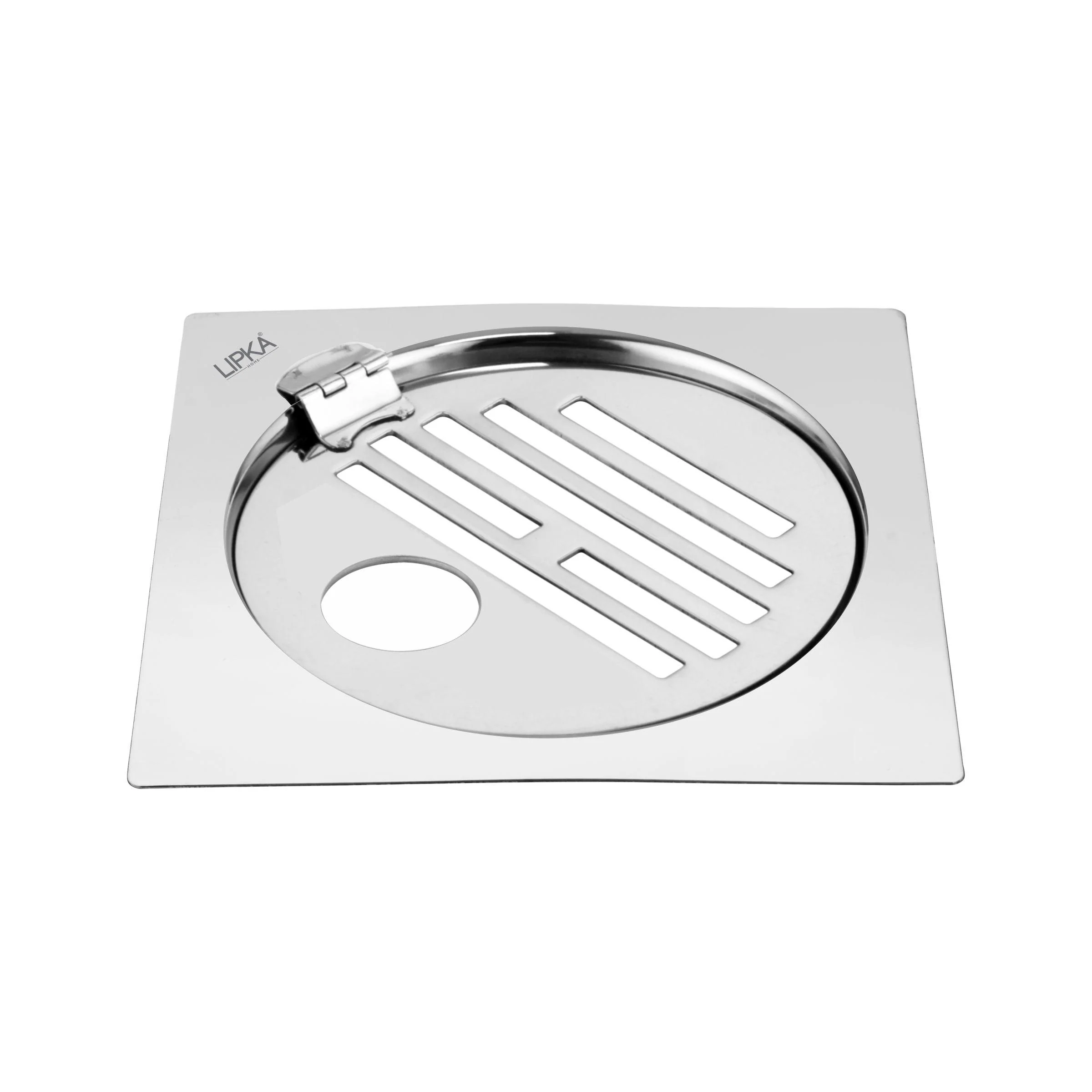 Eon Square Flat Cut Floor Drain with Golden Classic Jali, Hinge and Hole (5 x 5 Inches) - LIPKA
