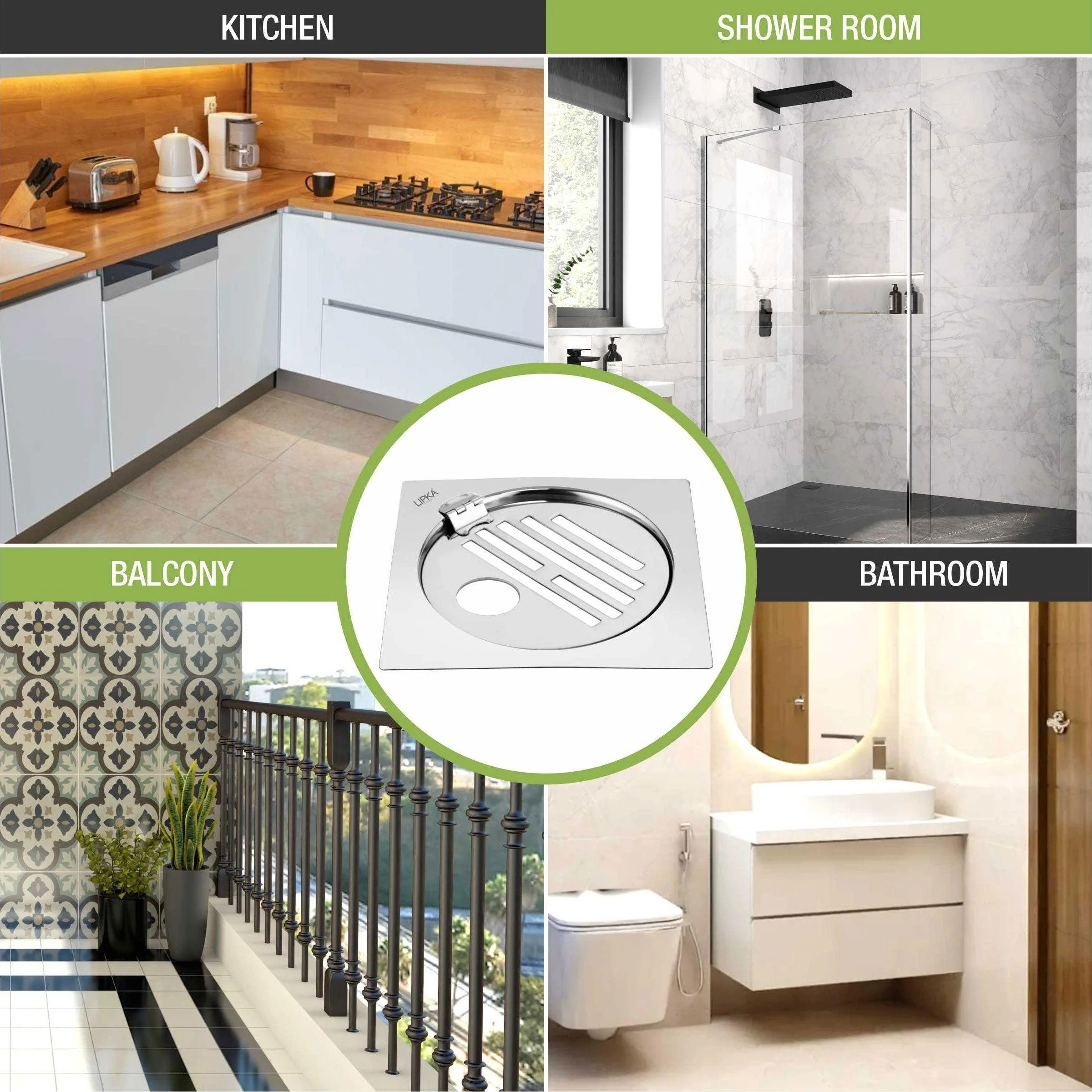 Eon Square Flat Cut Floor Drain with Golden Classic Jali, Hinge and Hole (5 x 5 Inches) - LIPKA - Image 6