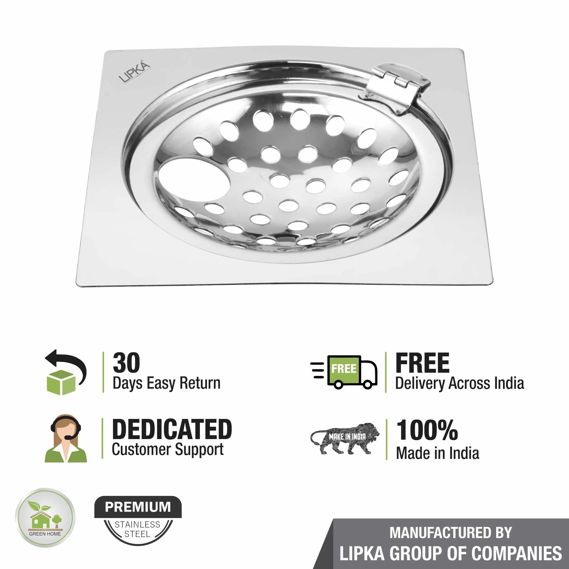 Eon Square Flat Cut Floor Drain with Hinge and Hole (5 x 5 Inches) - LIPKA - Image 4