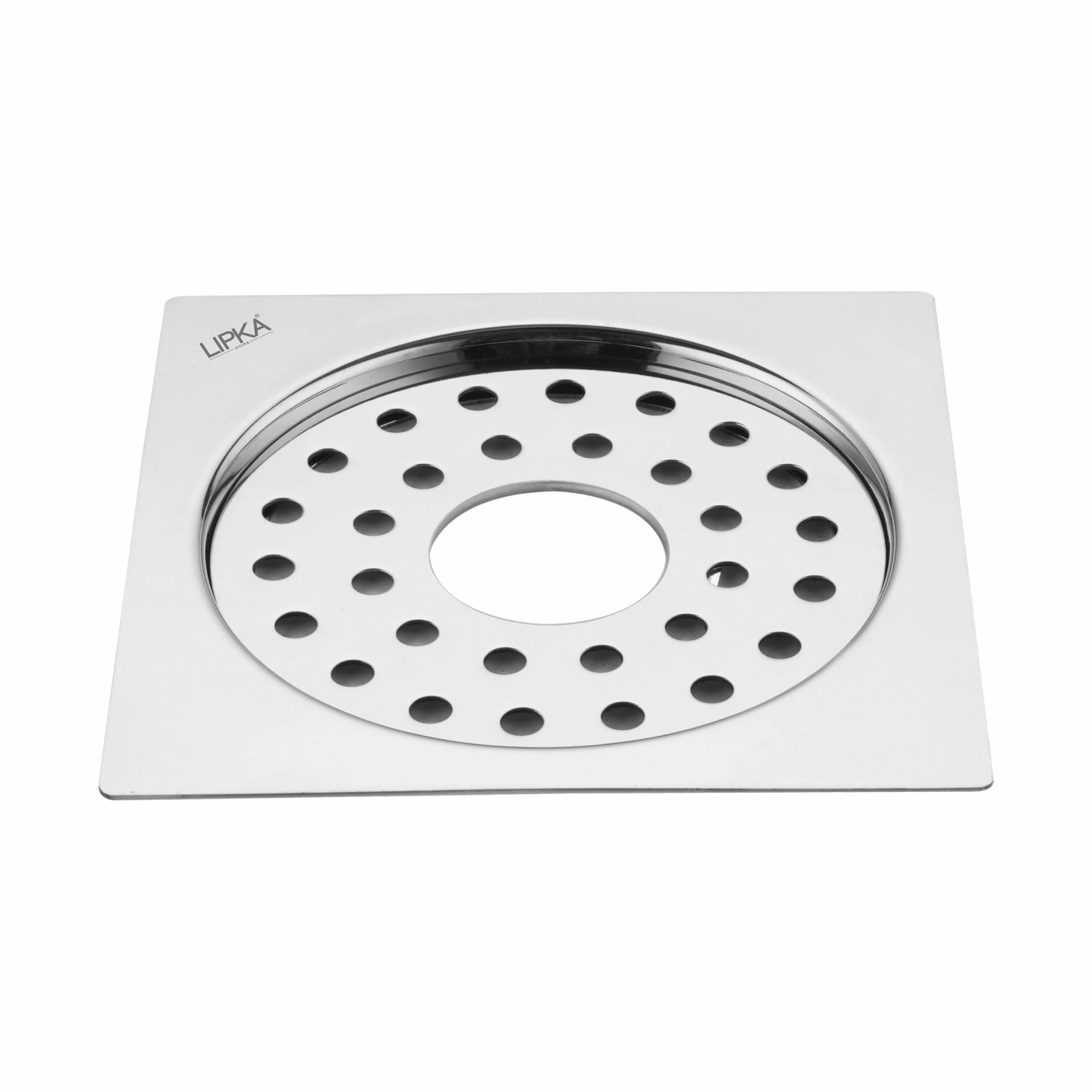 Eon Square Flat Cut Floor Drain with Plain Jali and Hole (6 x 6 Inches) - LIPKA
