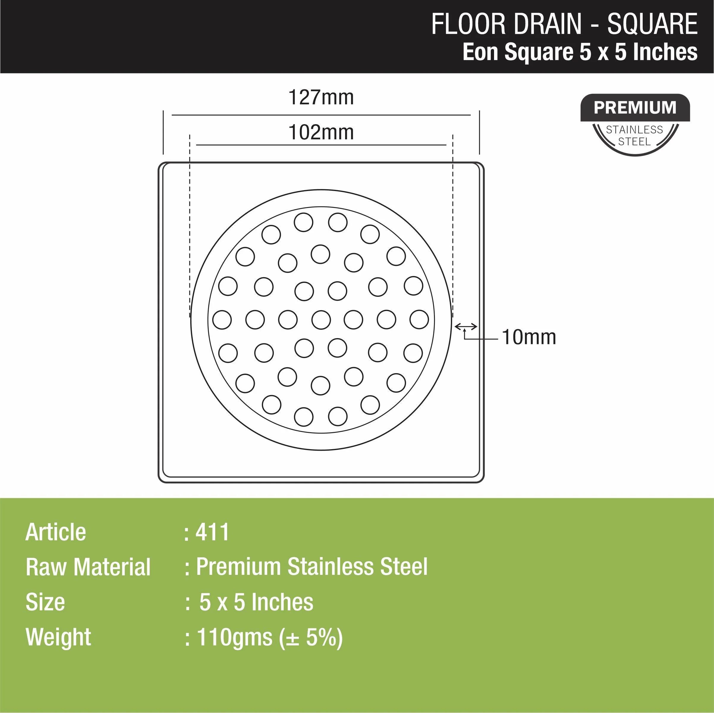 EON Square Floor Drain (5 x 5 Inches) - LIPKA - Image 2