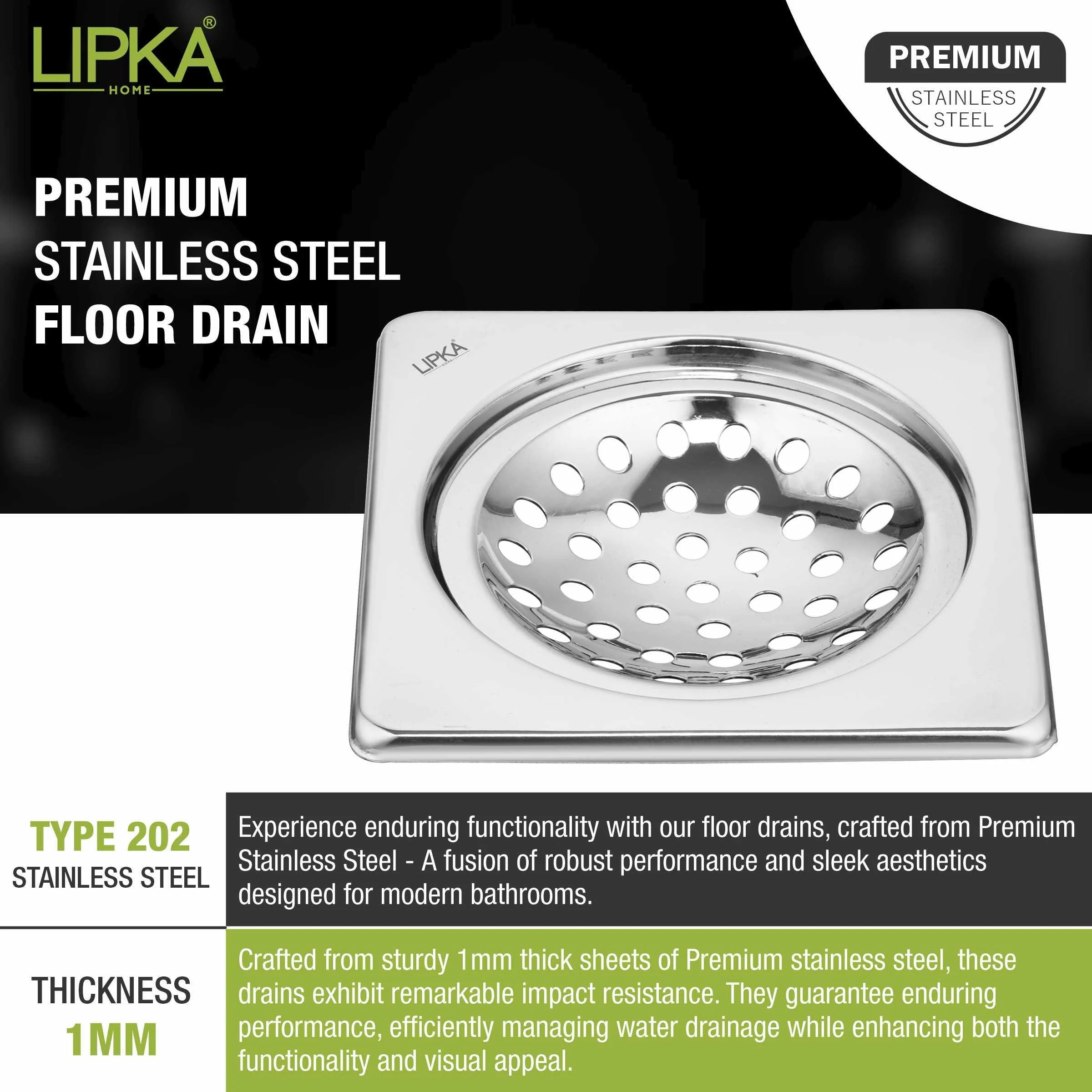 EON Square Floor Drain (6 x 6 Inches) - LIPKA - Image 4