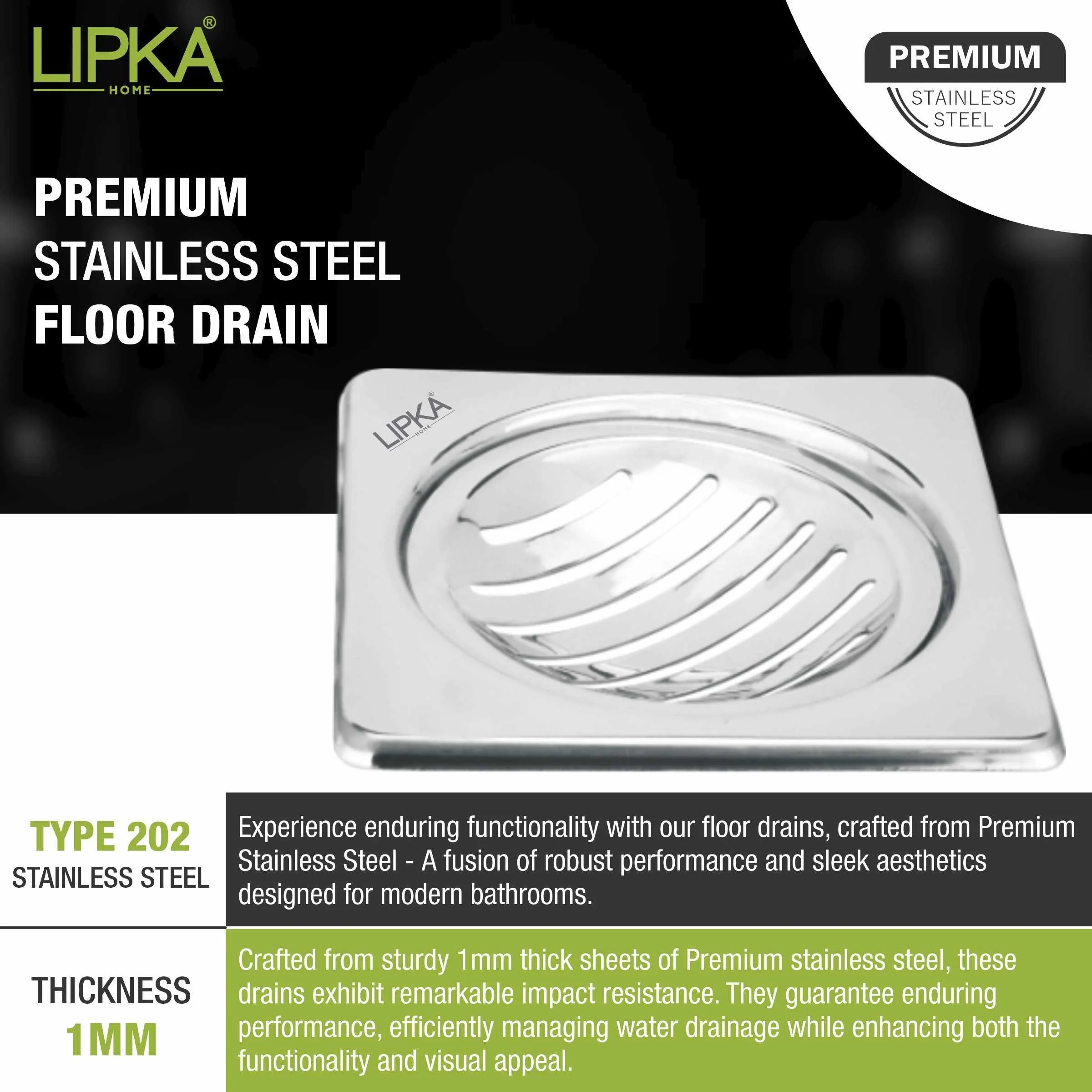 Eon Square Floor Drain with Classic Jali (6 x 6 Inches) - LIPKA - Image 5