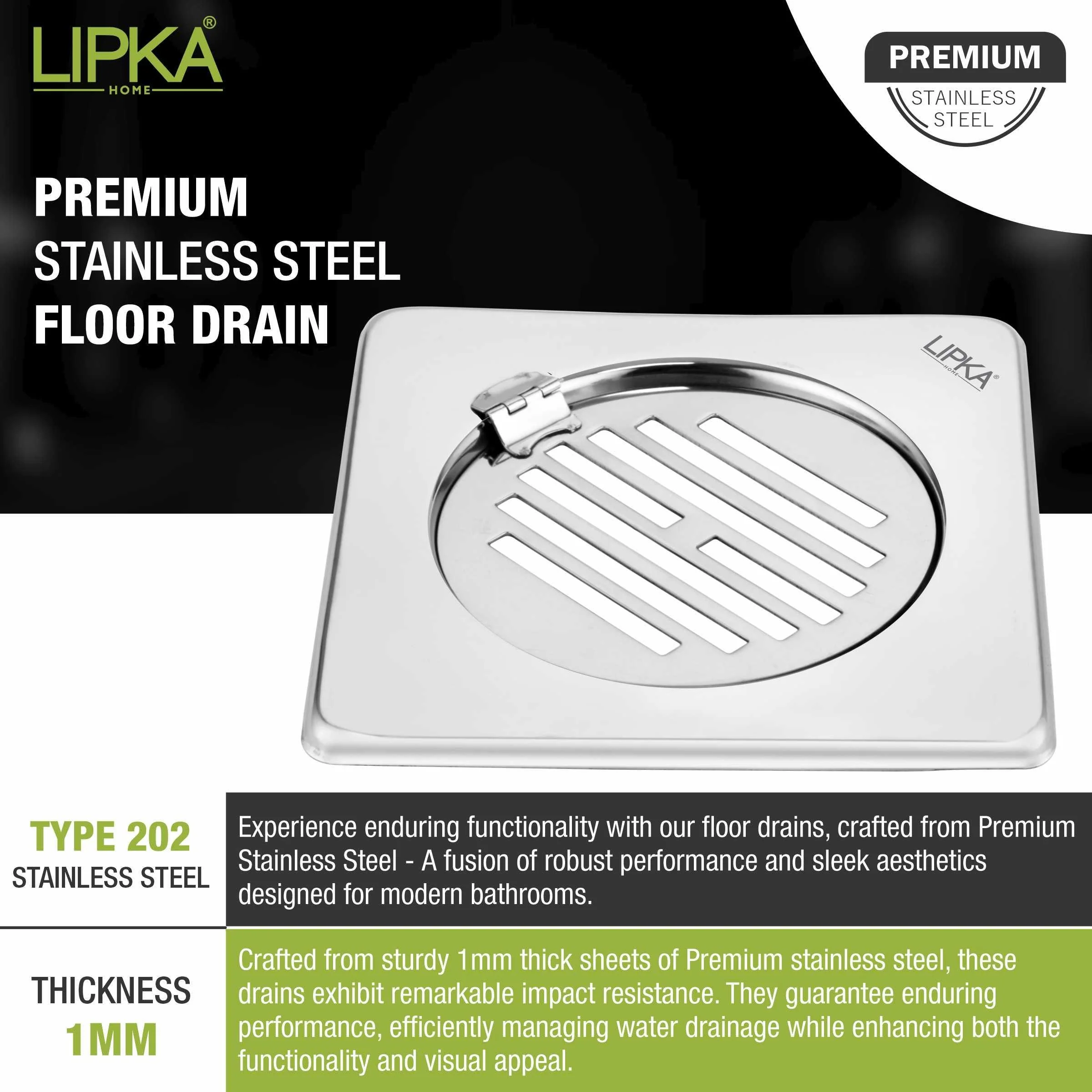 Eon Square Floor Drain with Golden Classic Jali and Hinge (6 x 6 Inches) - LIPKA - Image 4