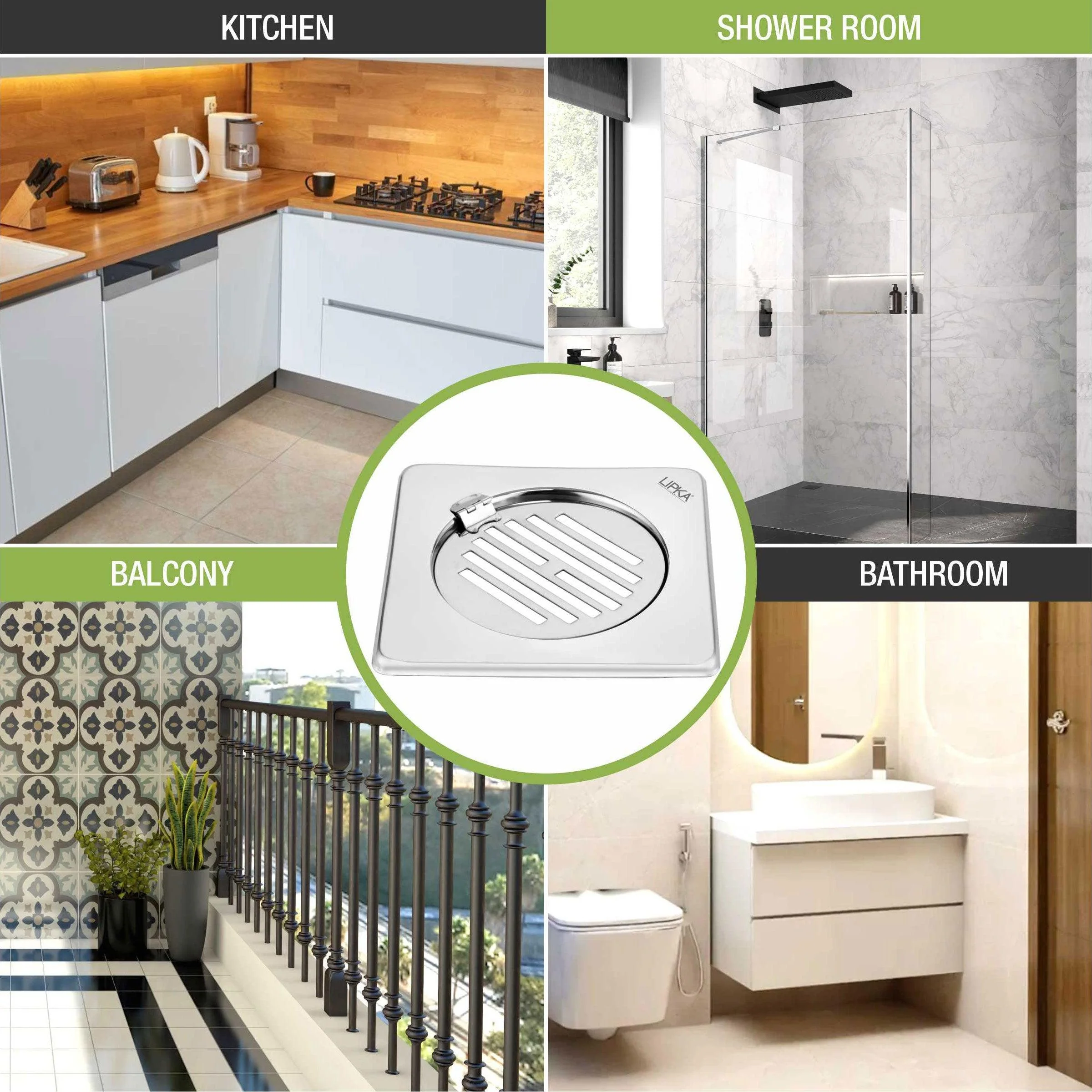 Eon Square Floor Drain with Golden Classic Jali and Hinge (6 x 6 Inches) - LIPKA - Image 6