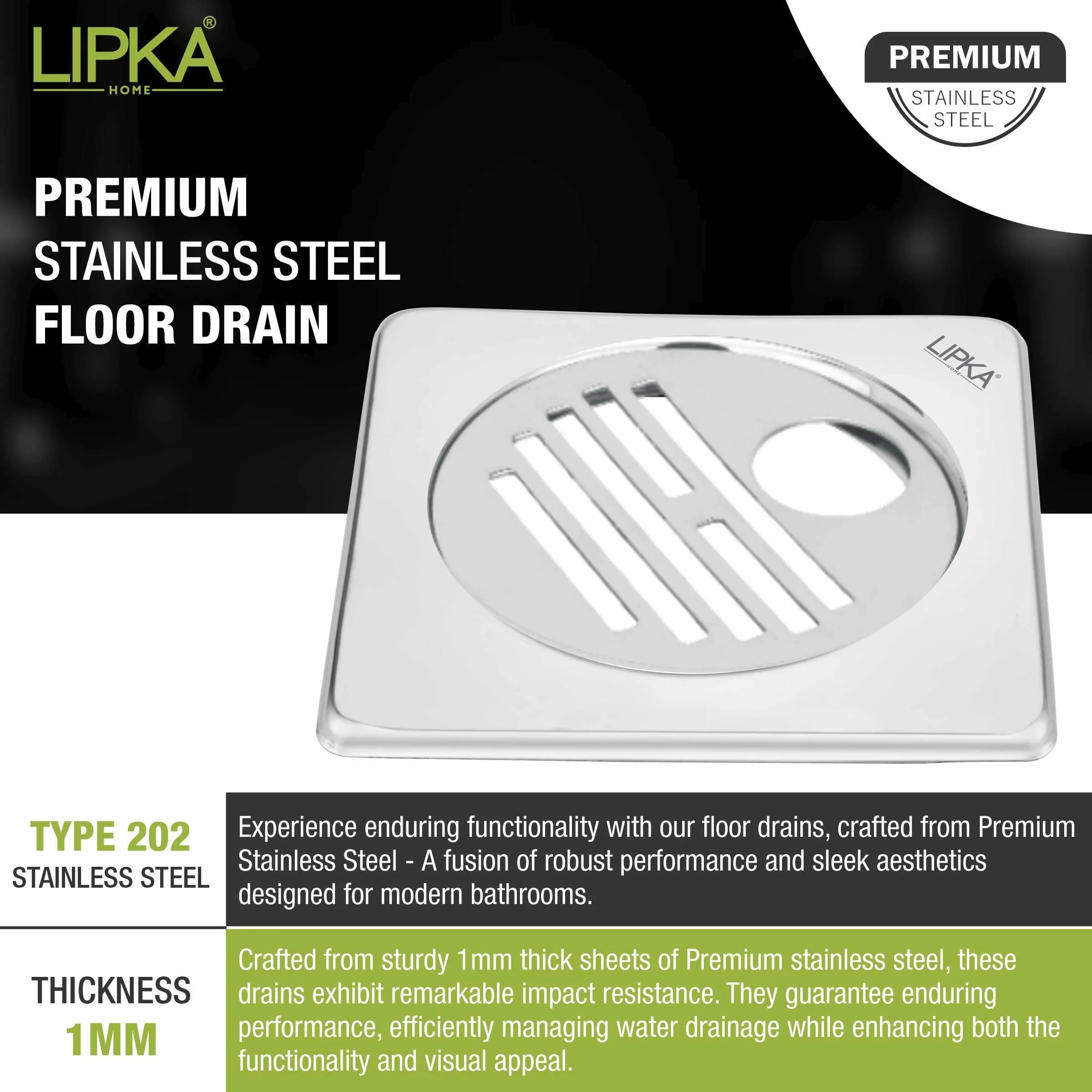 Eon Square Floor Drain with Golden Classic Jali and Hole (6 x 6 Inches) - LIPKA - Image 4