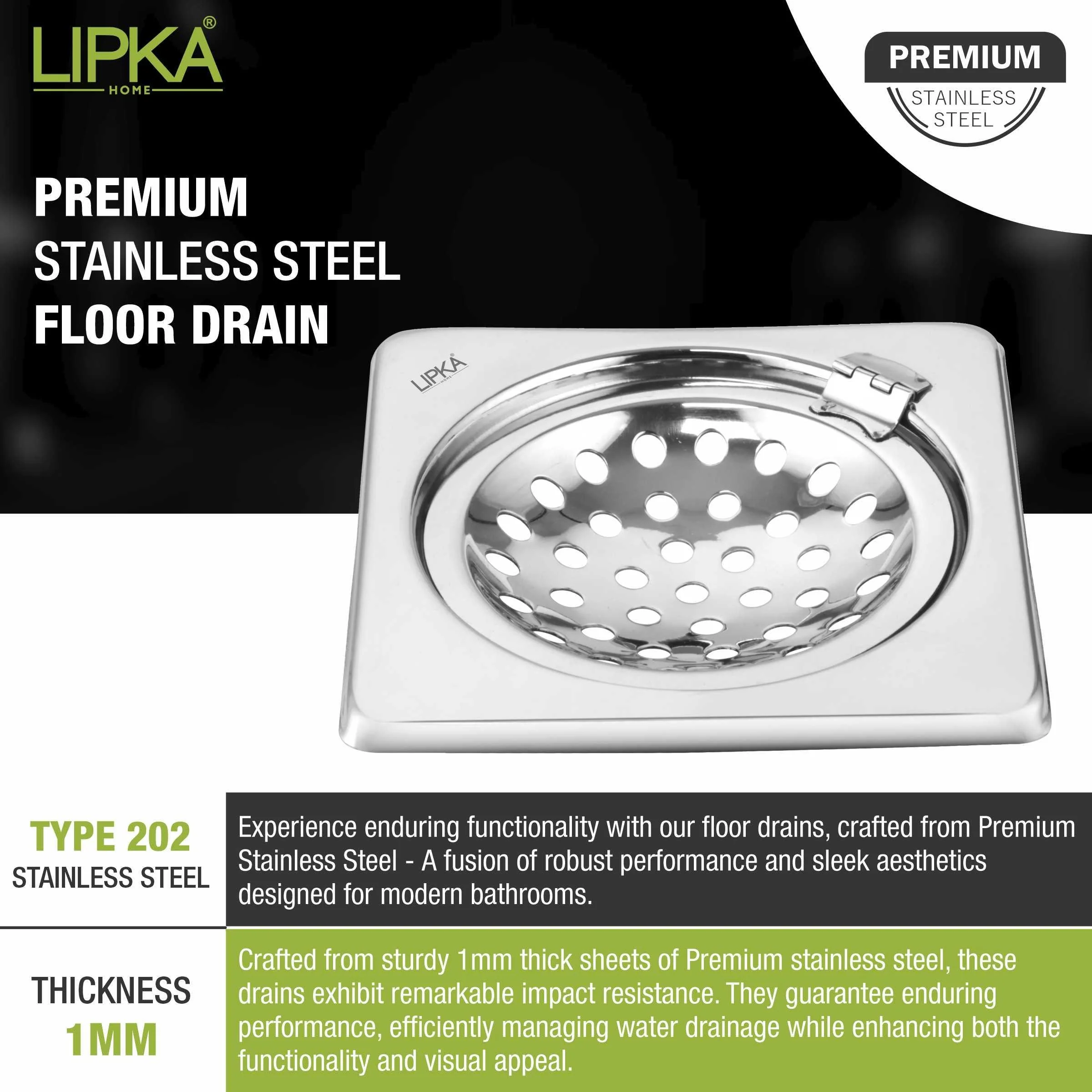 Eon Square Floor Drain with Hinge (6 x 6 Inches) - LIPKA - Image 4