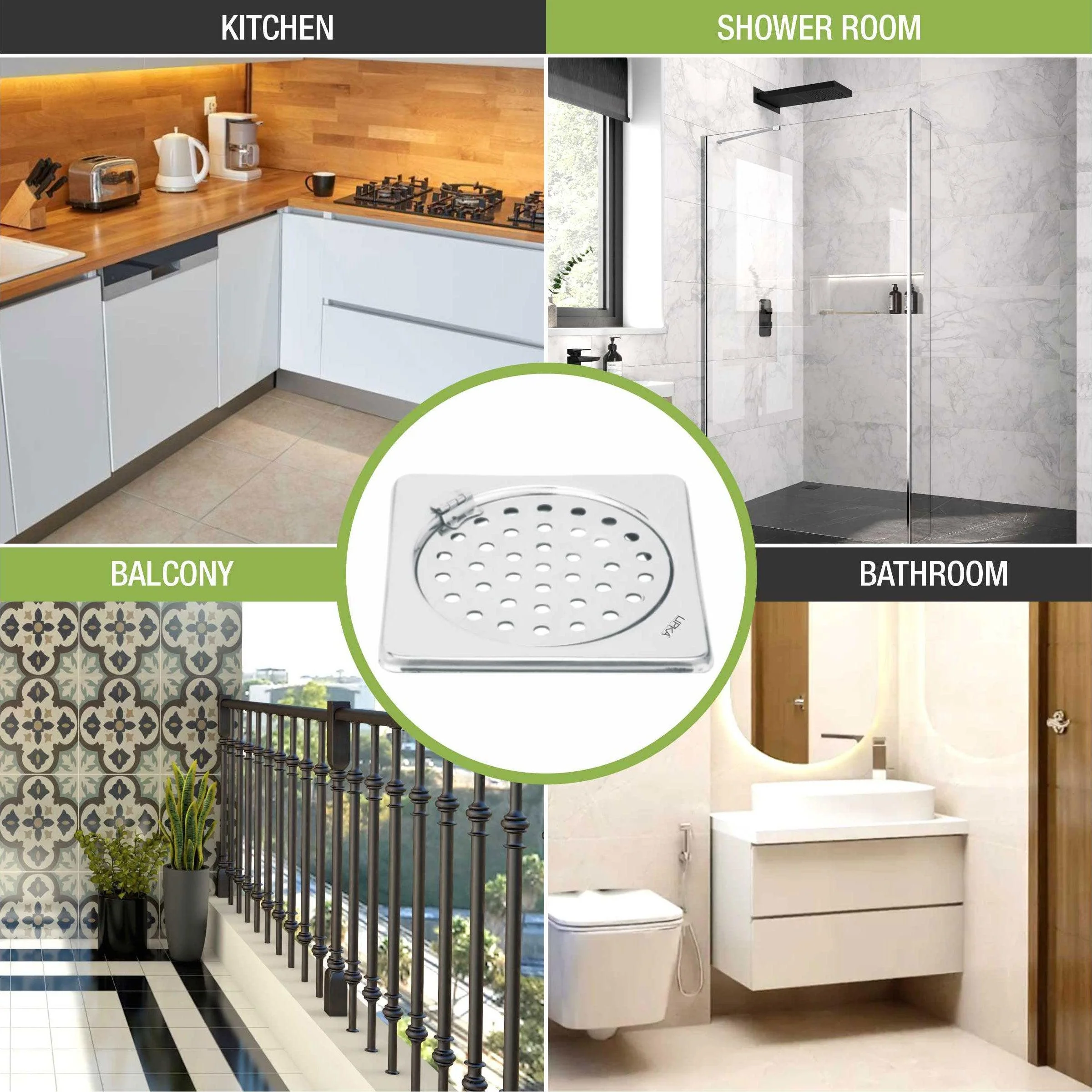 Eon Square Floor Drain with Plain Jali and Hinge (6 x 6 Inches) - LIPKA - Image 6