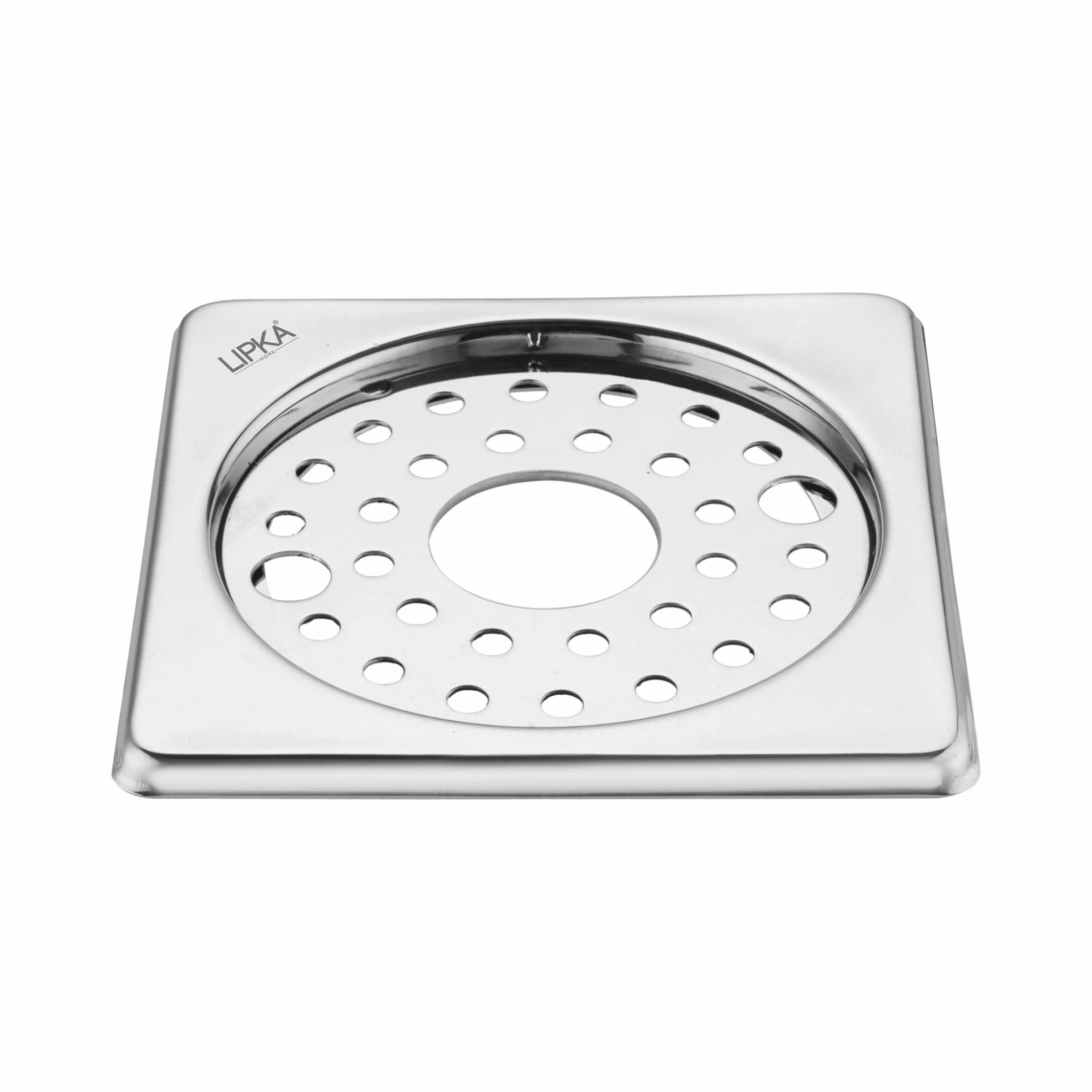 Eon Square Floor Drain with Plain Jali, Lock and Hole (5 x 5 Inches) - LIPKA