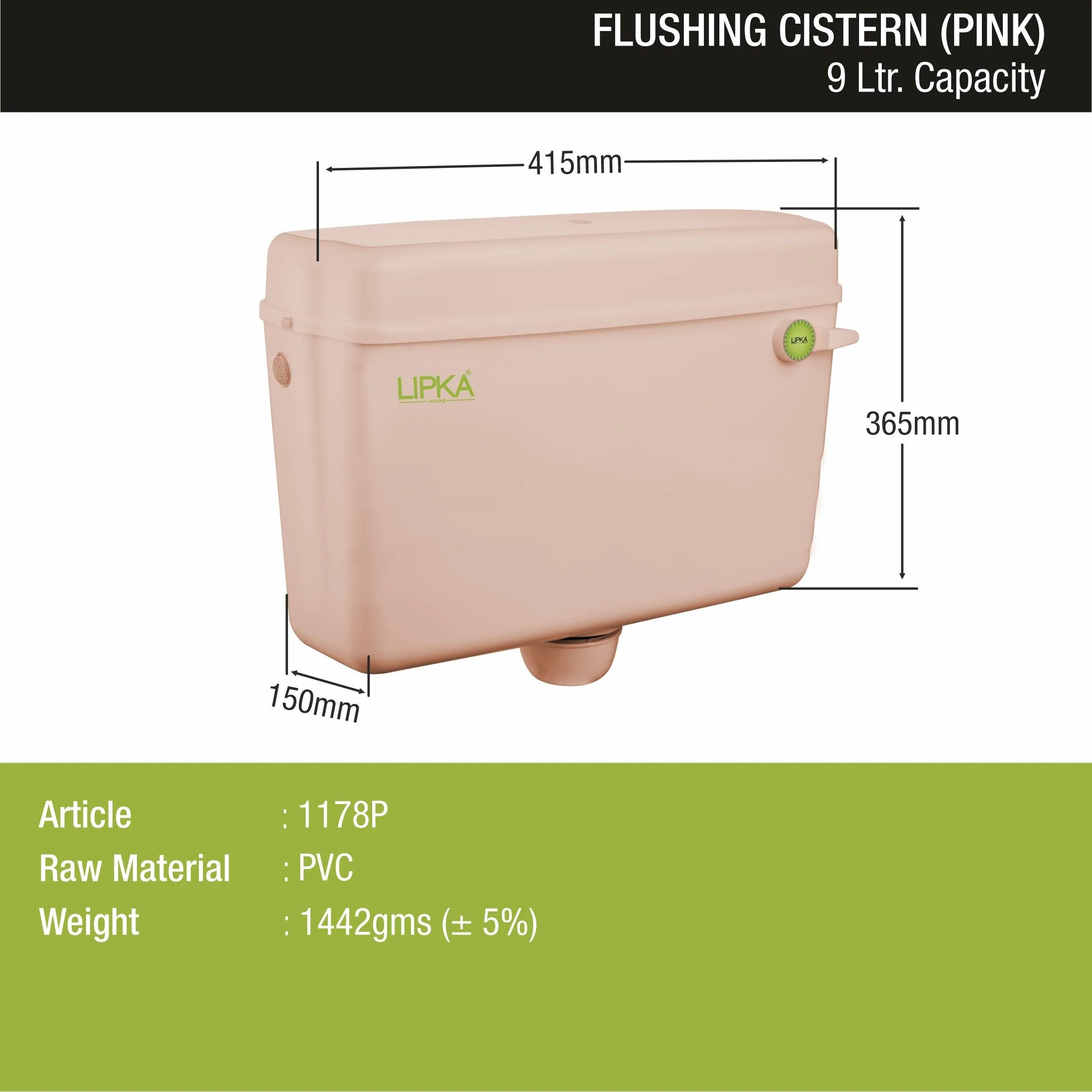 Round Flushing Cistern/ Flush Tank (Pink) |Commode not included| - LIPKA - Image 2