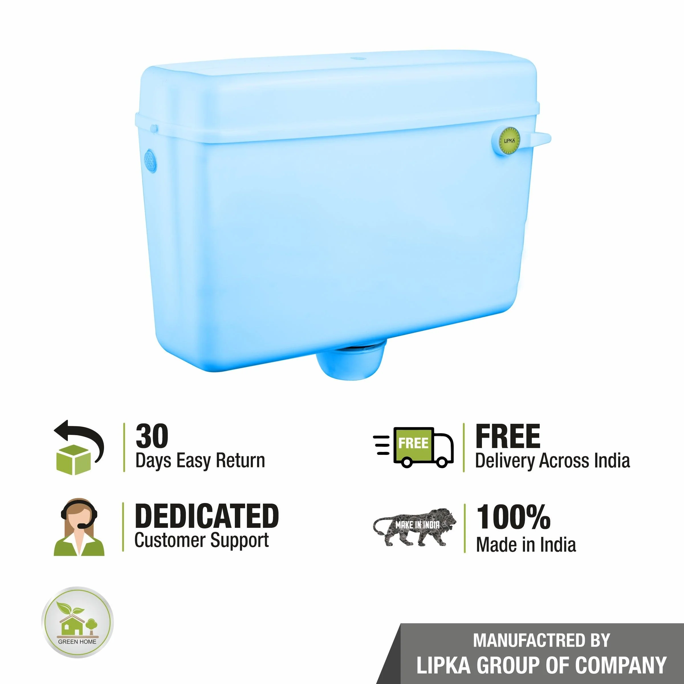 Round Flushing Cistern/ Flush Tank (Sky Blue) |Commode not included| - LIPKA - Image 4