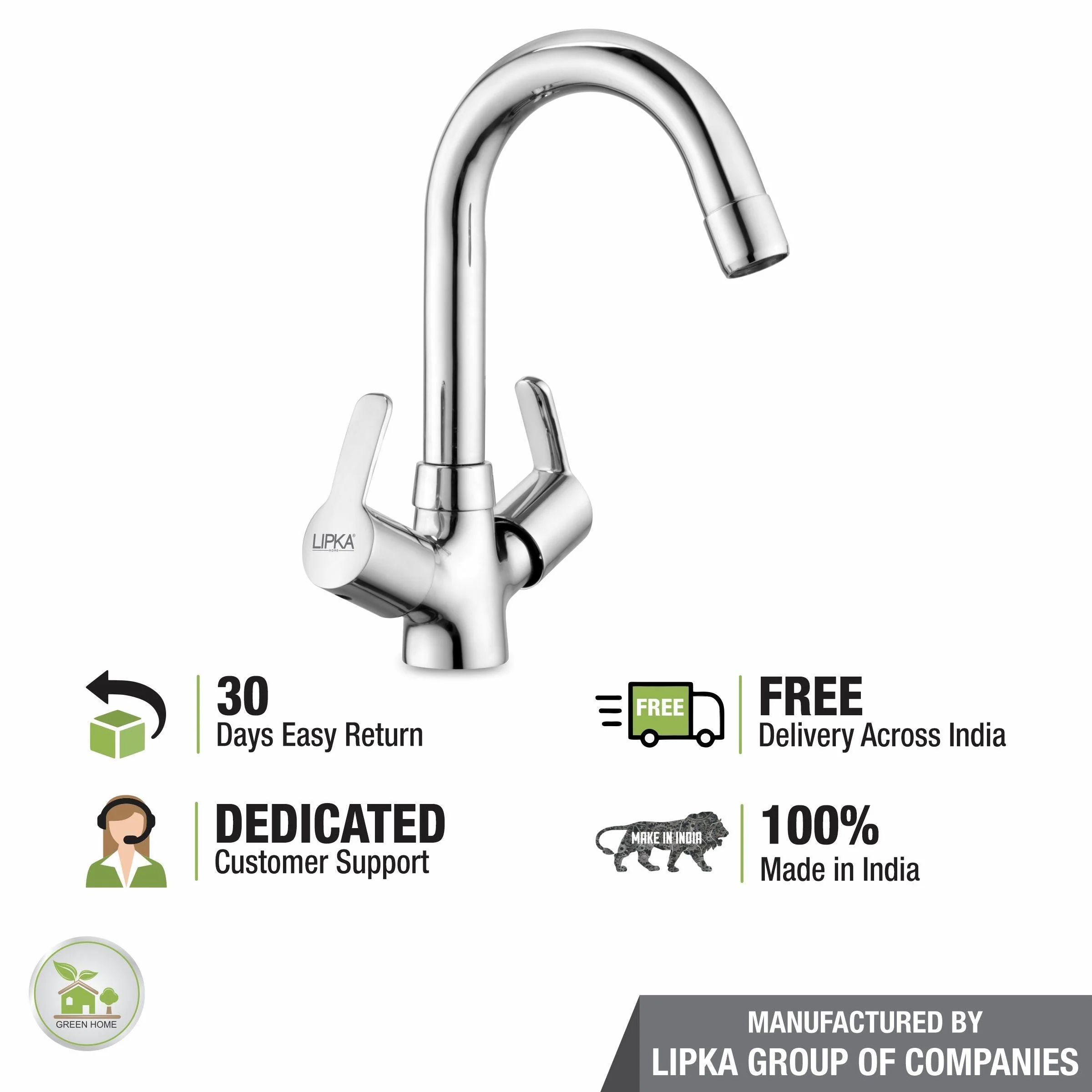 Frenk Centre Hole Basin Mixer Brass Faucet with Round Swivel Spout (12 Inches) - LIPKA - Image 6