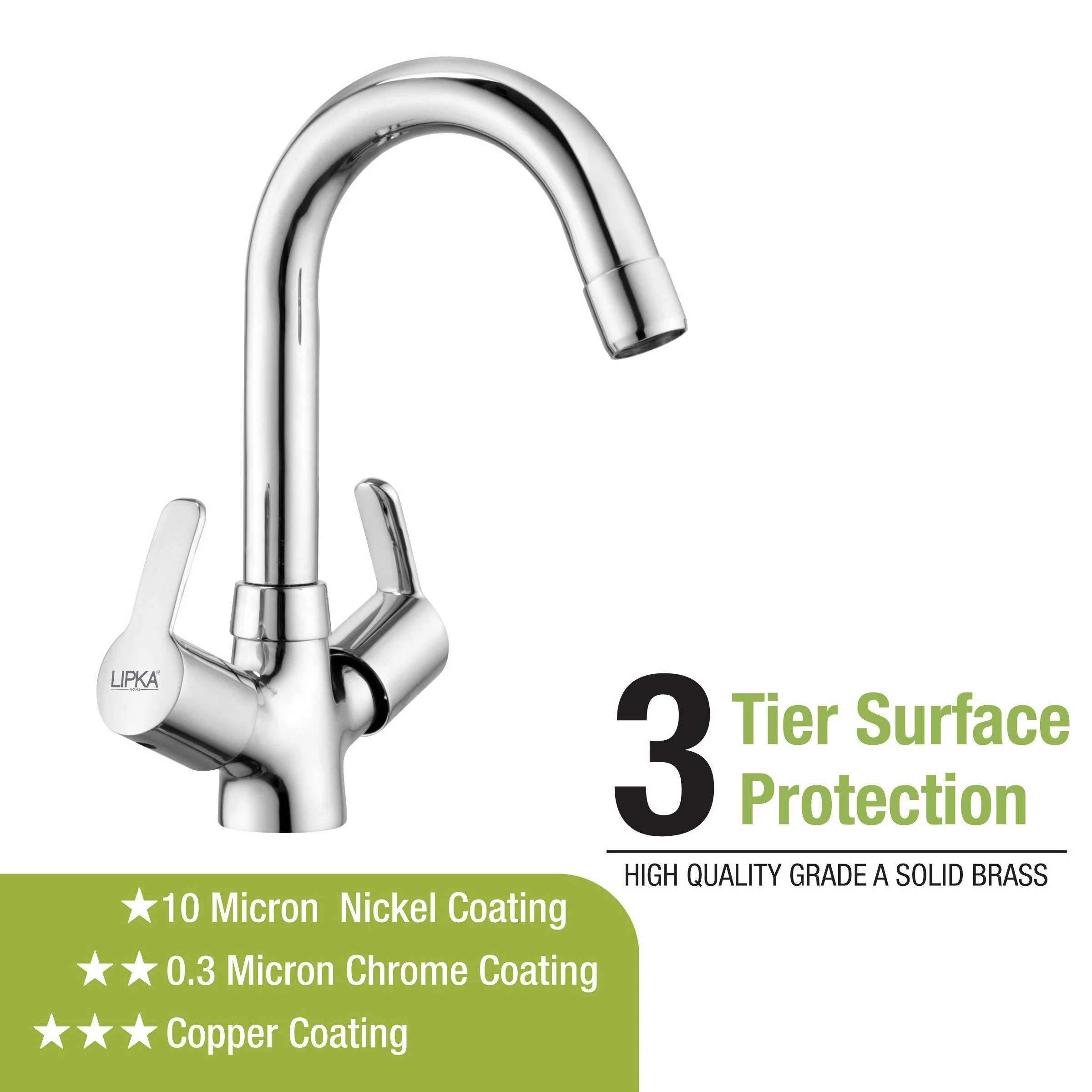 Frenk Centre Hole Basin Mixer Brass Faucet with Round Swivel Spout (15 Inches) - LIPKA - Image 4