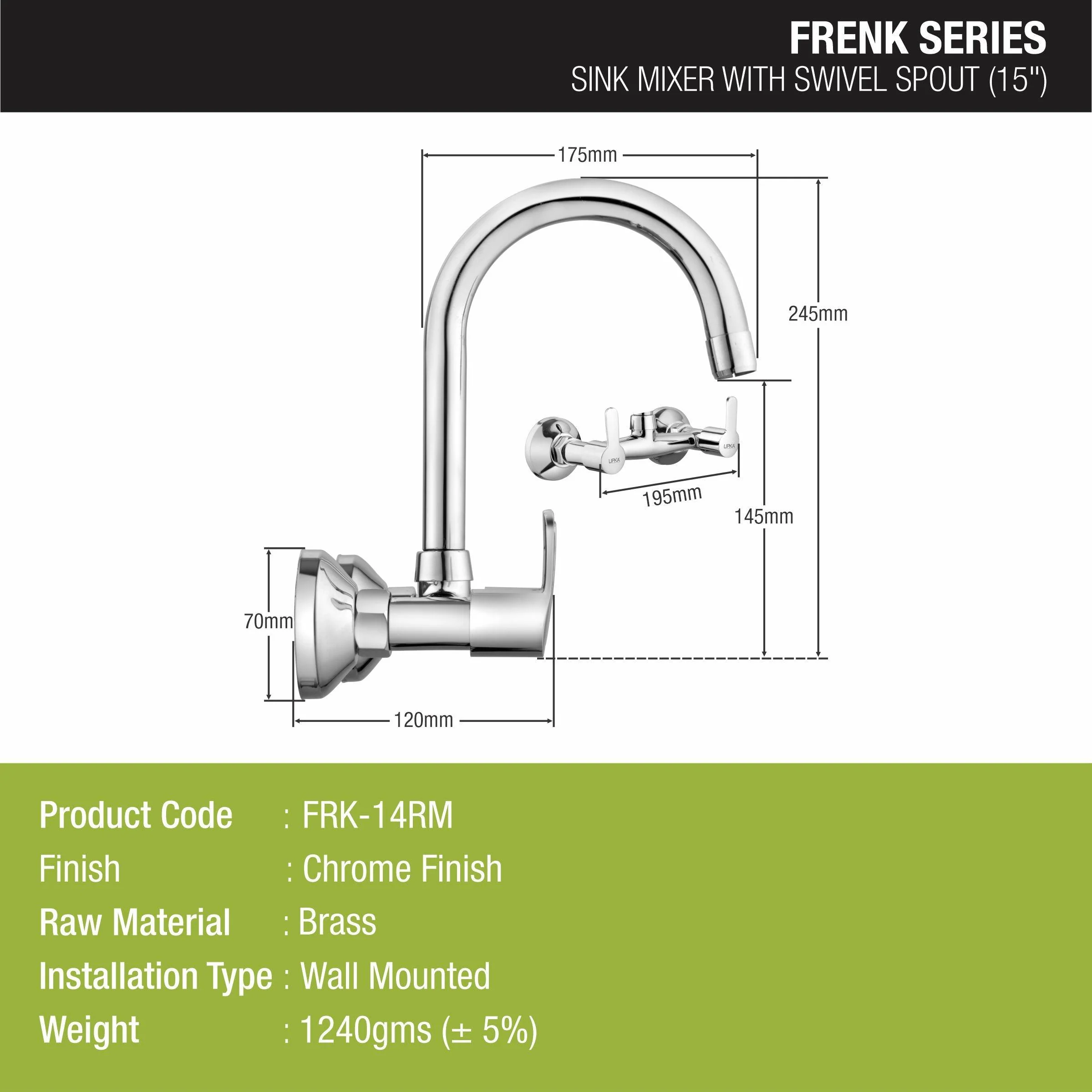 Frenk Sink Mixer Brass Faucet with Round Swivel Spout (15 Inches) - LIPKA - Image 2