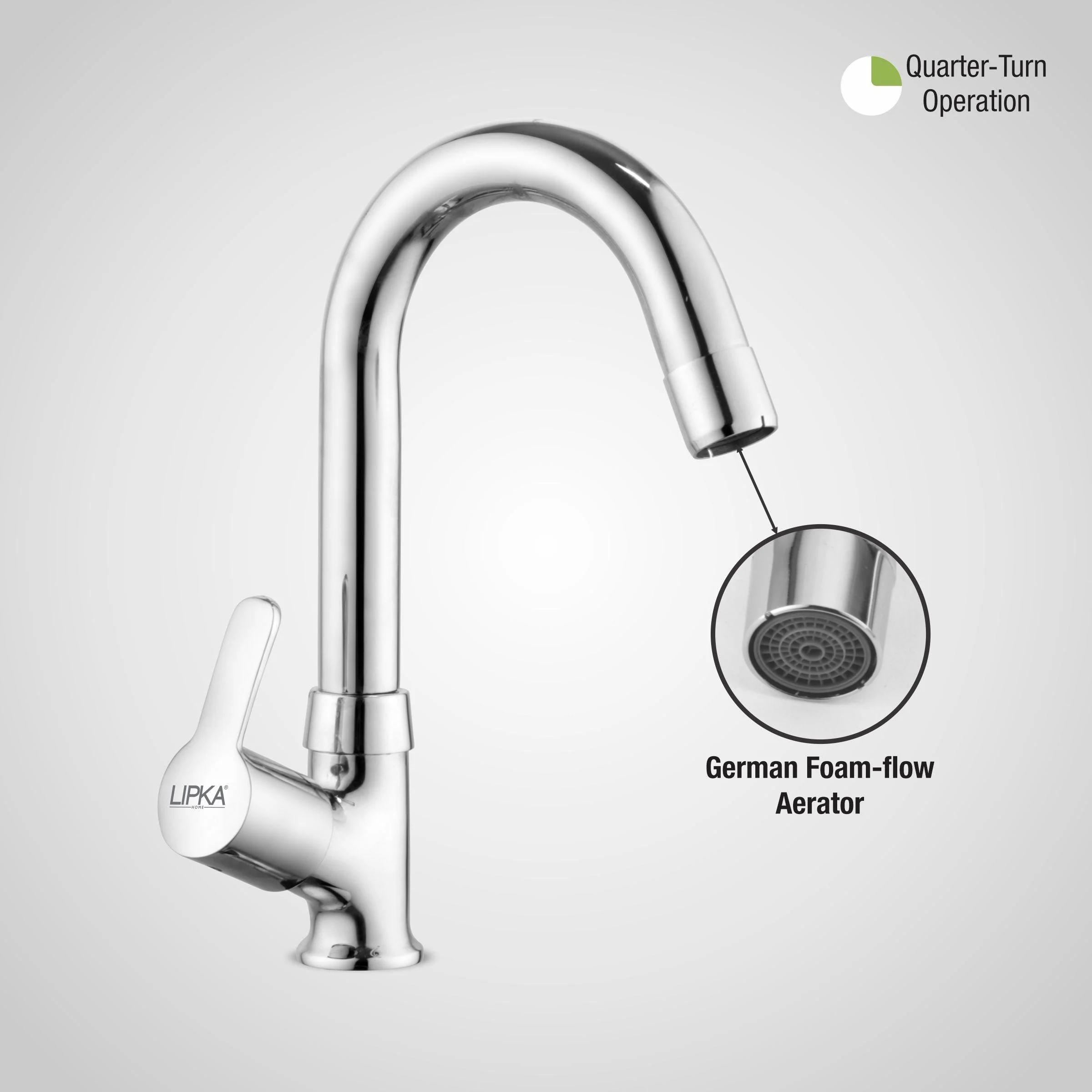 Frenk Swan Neck Brass Faucet with Round Swivel Spout (12 Inches) - LIPKA - Image 5