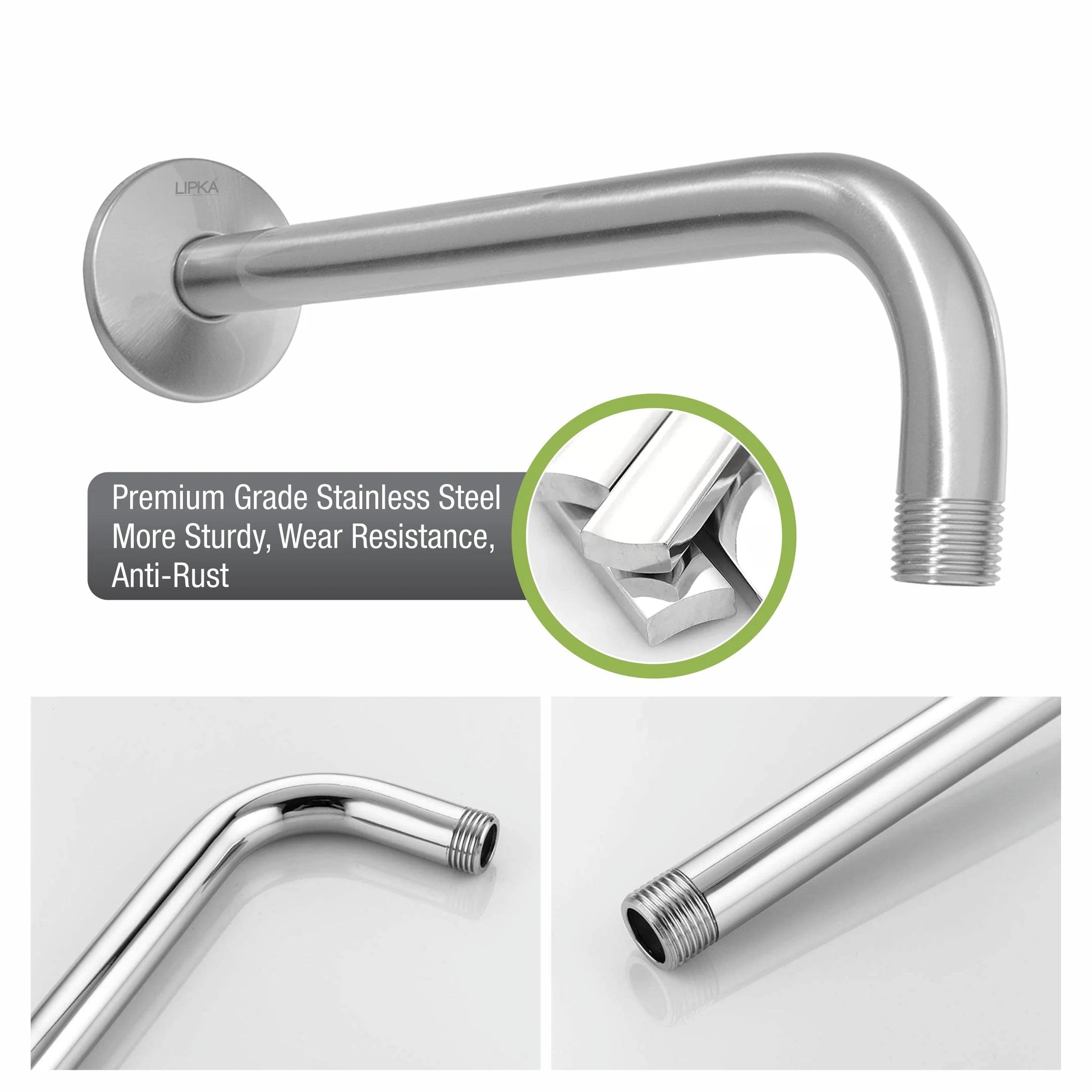 Full Bend Round Shower Arm (15 Inches) - LIPKA - Image 4
