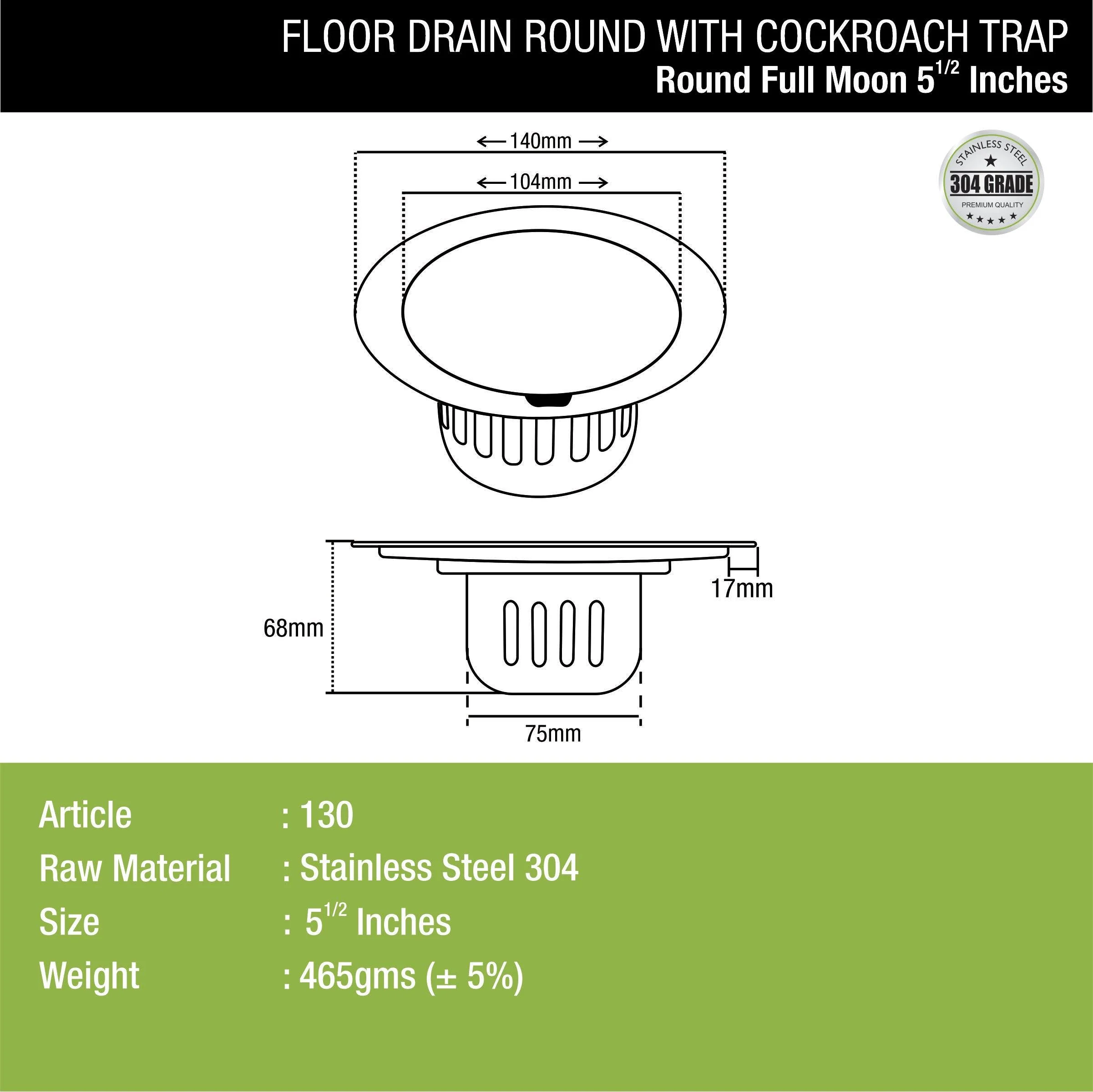 Full Moon Round Floor Drain (5.5 inches) with Cockroach Trap - LIPKA - Image 2
