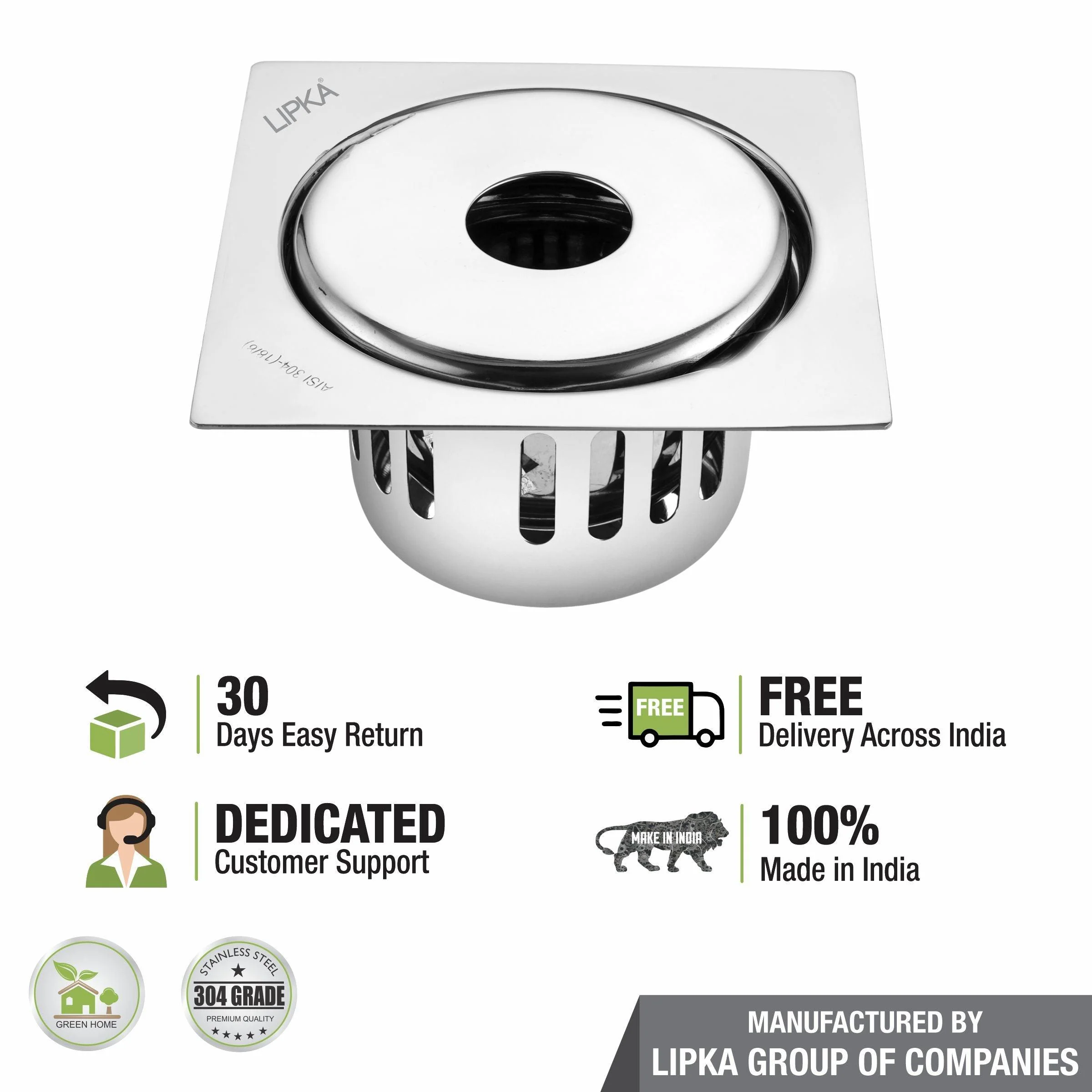 Full Moon Square Floor Drain (5.5 x 5.5 Inches) with Hole and Cockroach Trap - LIPKA - Image 4
