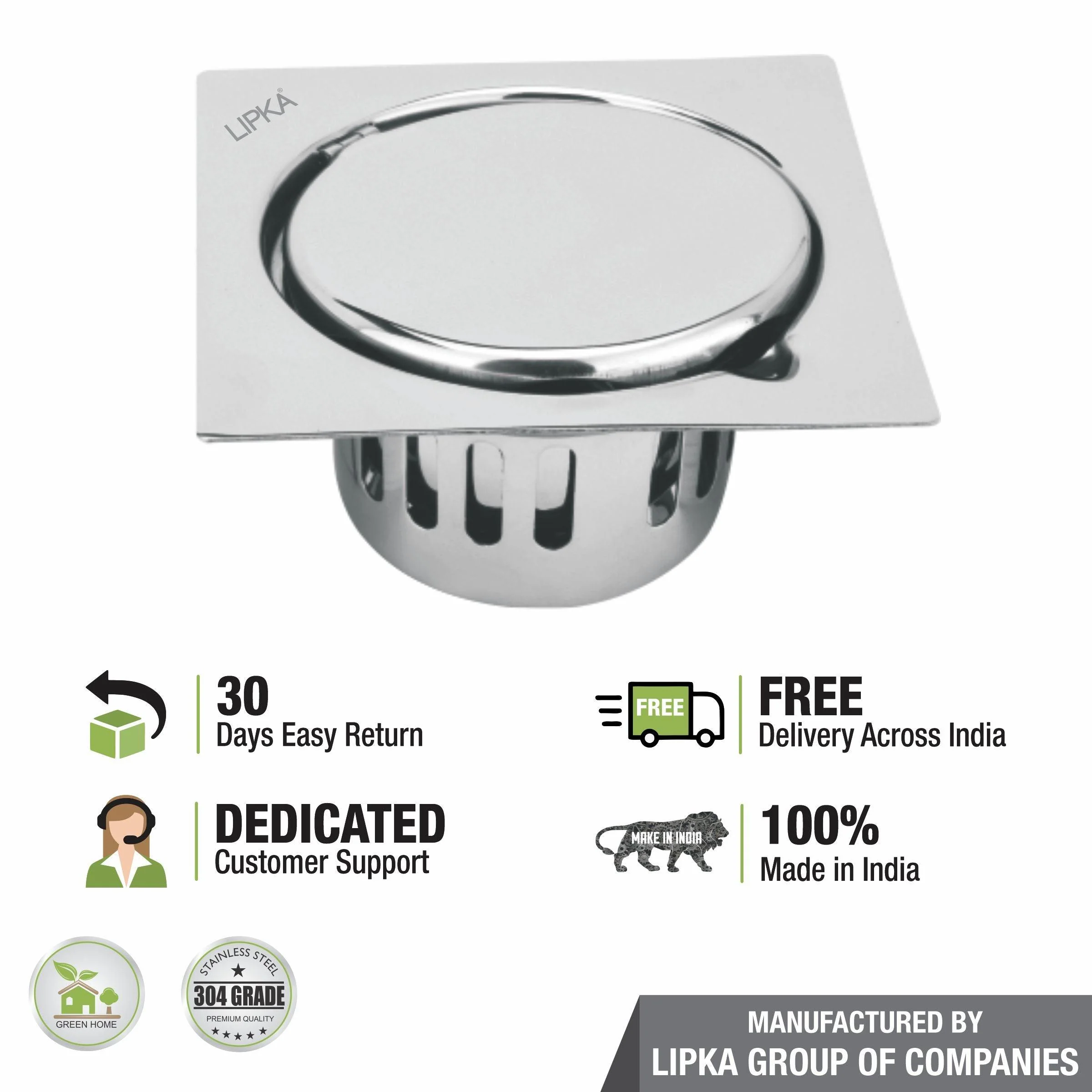 Full Moon Square Floor Drain (5 x 5 Inches) with Cockroach Trap - LIPKA - Image 5