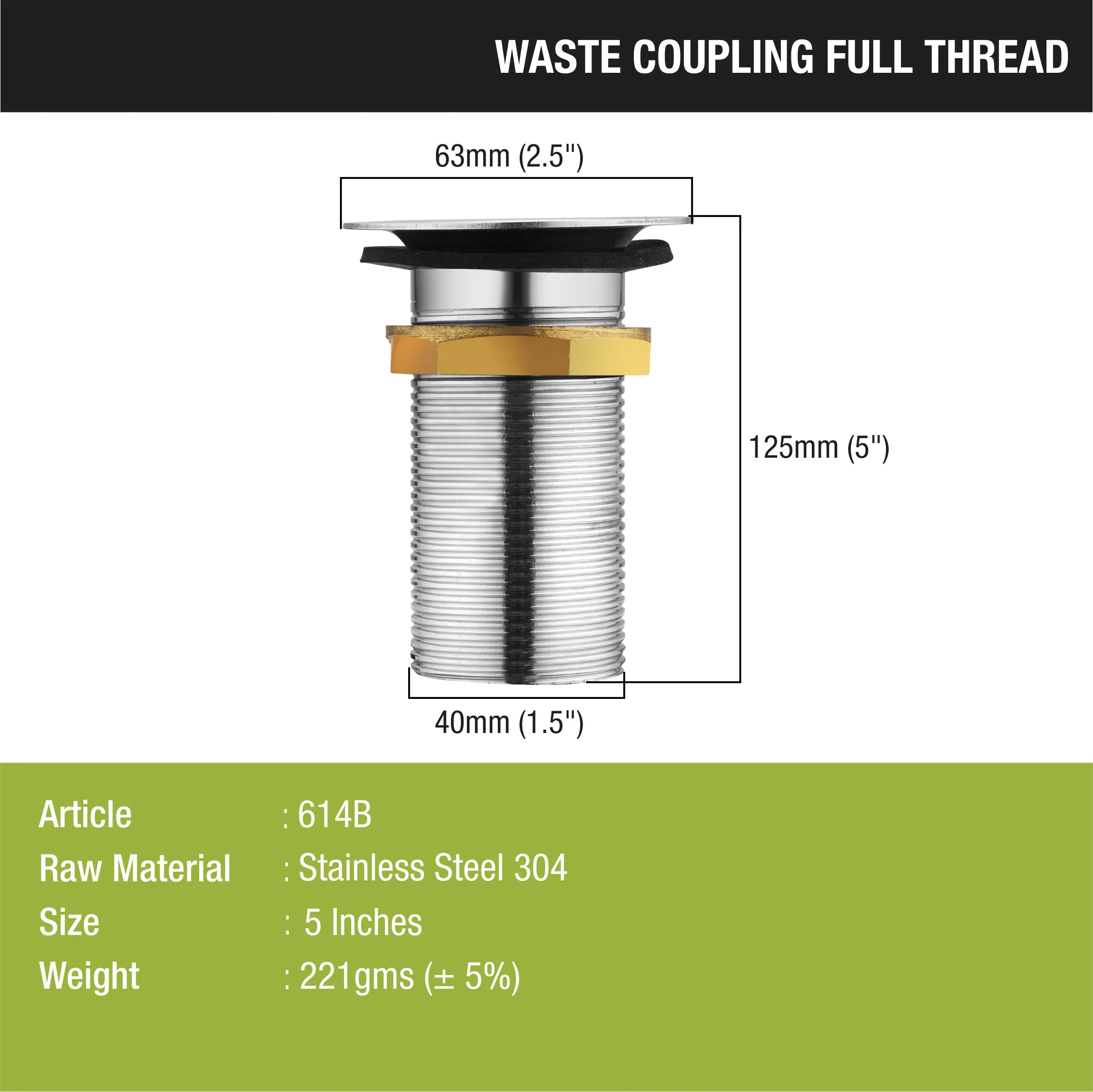 Full Thread Waste Coupling 5” (304-Grade SS) - LIPKA - Image 2