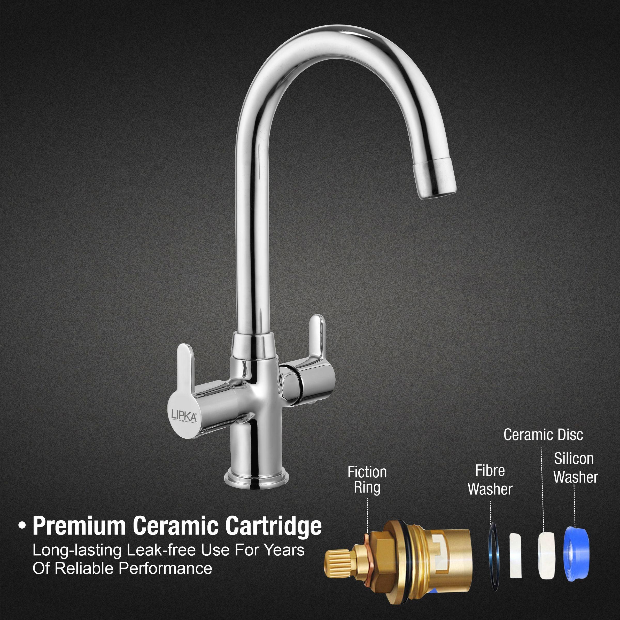 Fusion Centre Hole Basin Mixer Brass Faucet with Round Swivel Spout (15 Inches) - LIPKA - Image 3