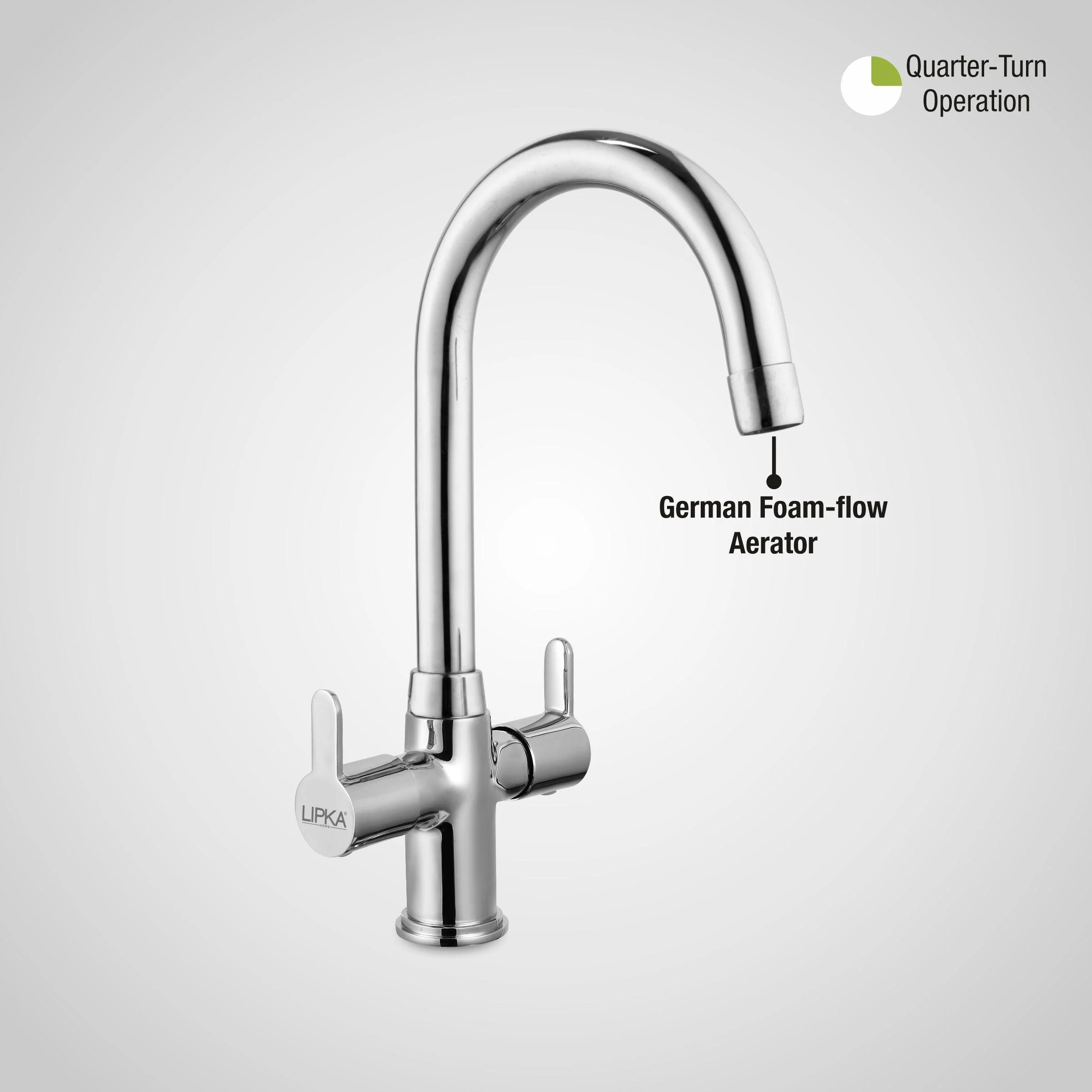 Fusion Centre Hole Basin Mixer Brass Faucet with Round Swivel Spout (15 Inches) - LIPKA - Image 5