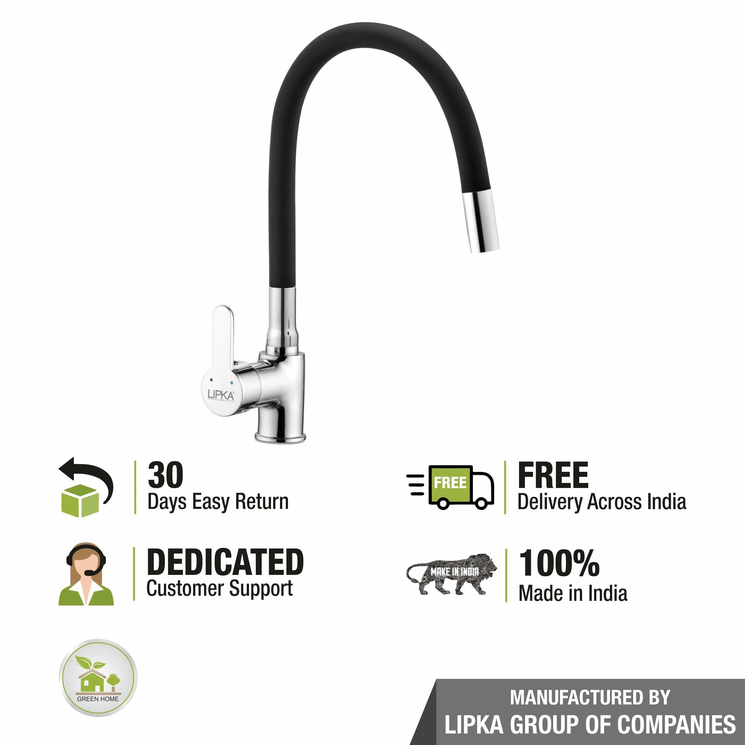 Fusion Single Lever Table Mount Sink Mixer Brass Faucet with Flexible Silicone Spout (Black) - LIPKA - Image 5