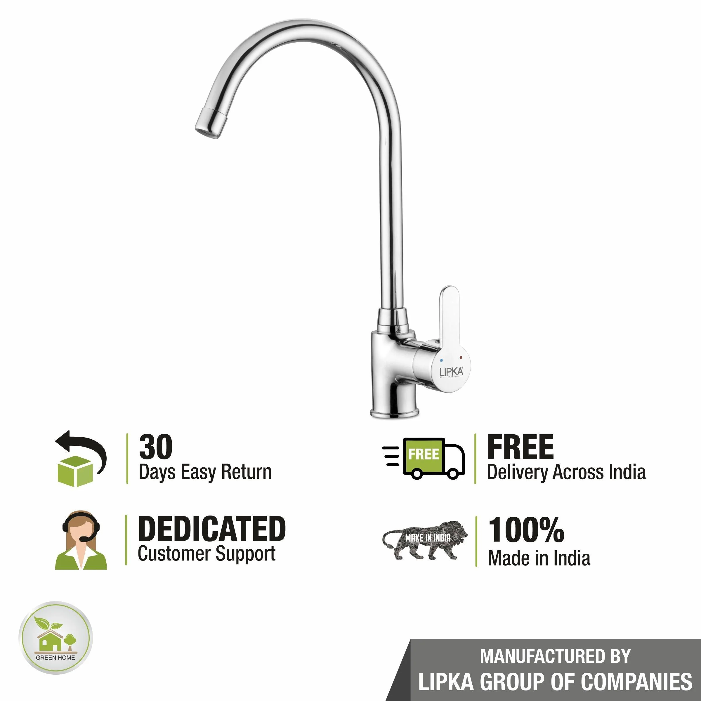Fusion Single Lever Table Mount Sink Mixer Brass Faucet with Round Swivel Spout (20 Inches) - LIPKA - Image 6