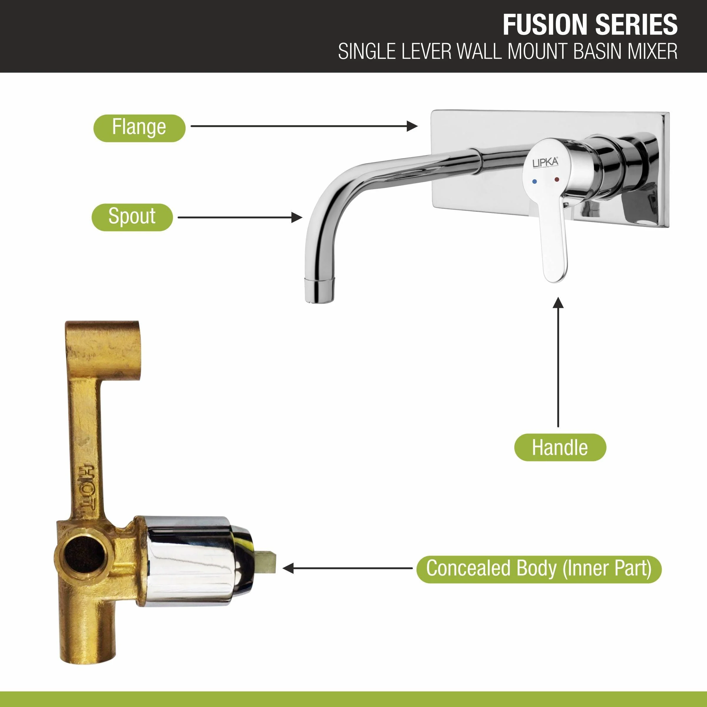 Fusion Single Lever Wall Mount Basin Mixer Faucet - LIPKA - Image 4