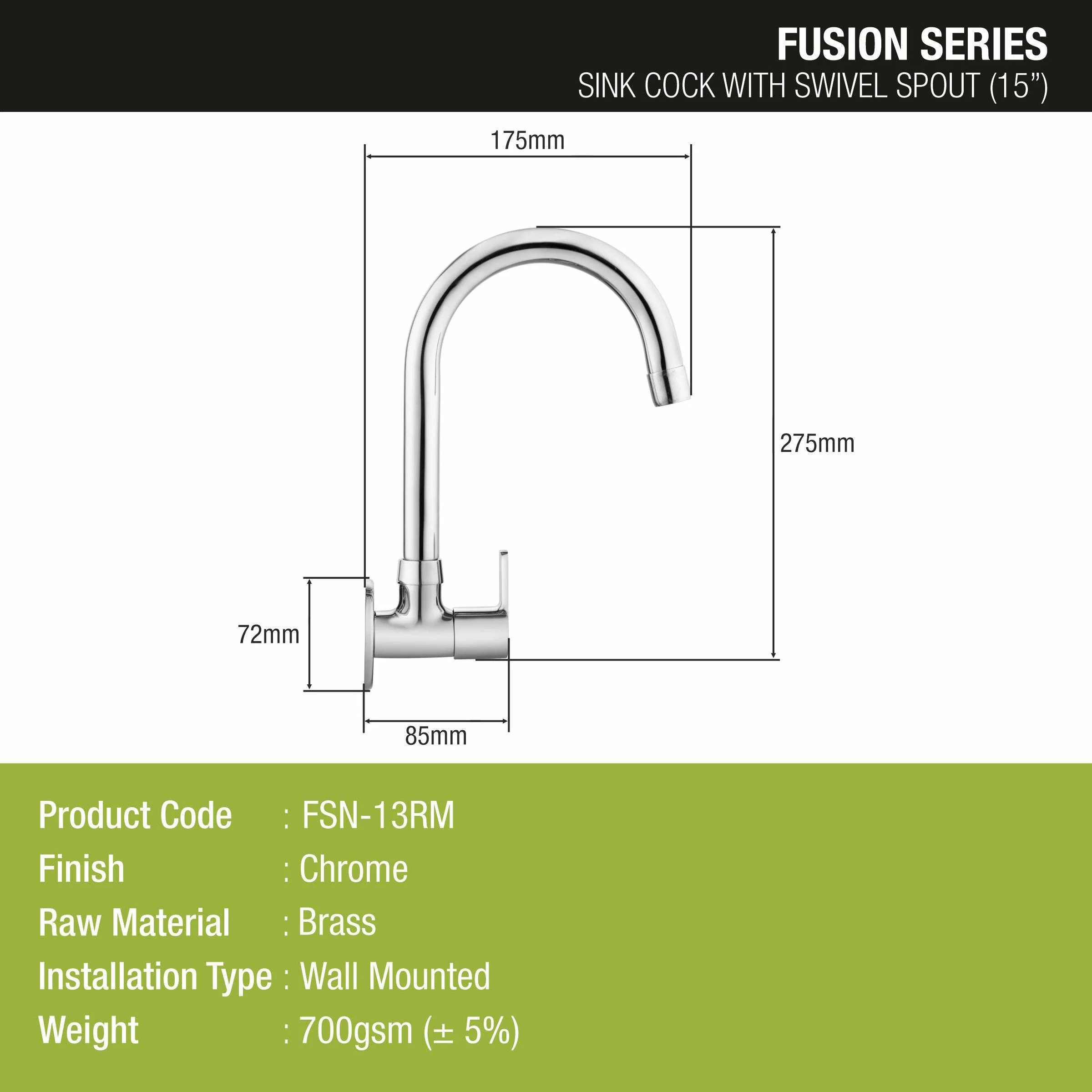 Fusion Sink Tap Brass Faucet with Round Swivel Spout (15 Inches) - LIPKA - Image 2