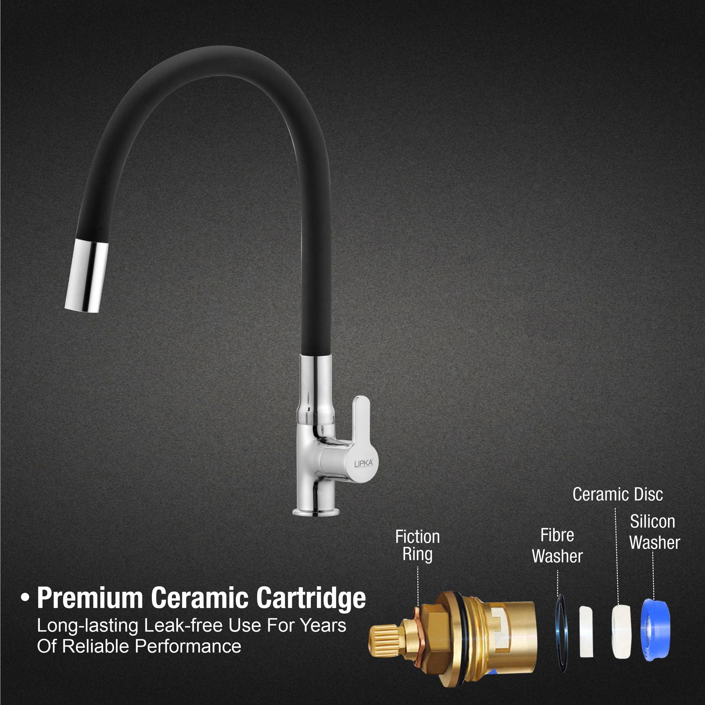 Fusion Swan Neck Brass Faucet with Flexible Silicone Spout (Black) - LIPKA - Image 4