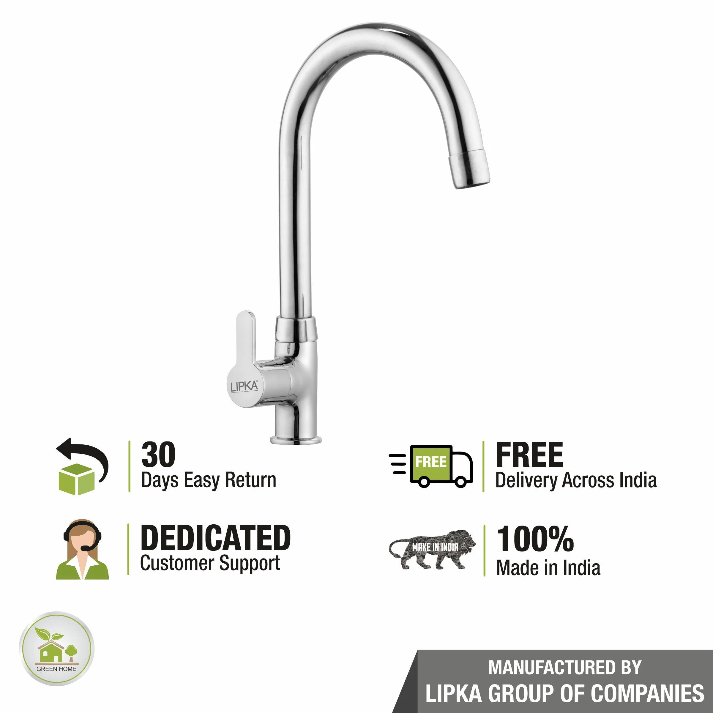 Fusion Swan Neck Brass Faucet with Round Swivel Spout (15 Inches) - LIPKA - Image 6