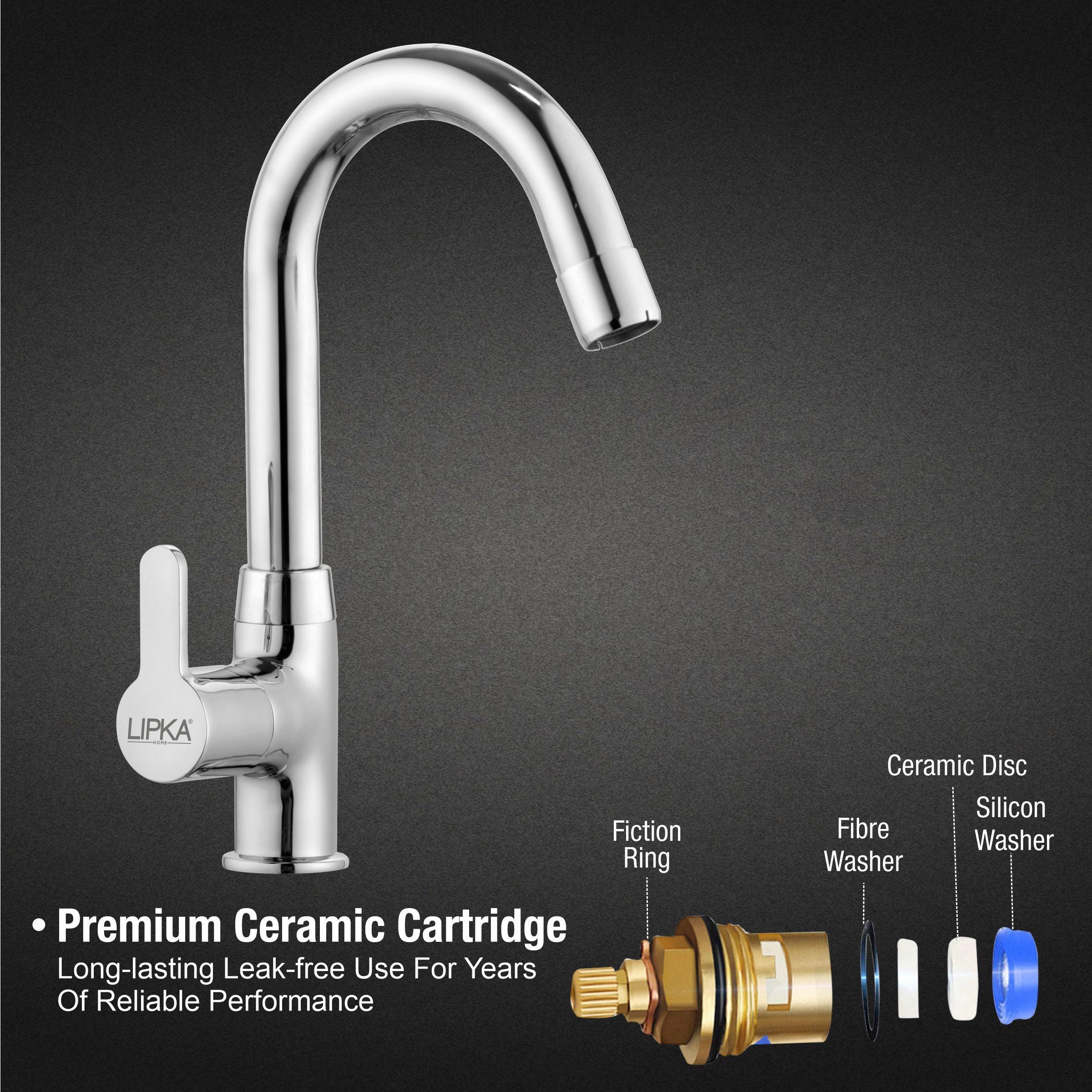 Fusion Swan Neck Brass Faucet with Round Swivel Spout (12 Inches) - LIPKA - Image 3