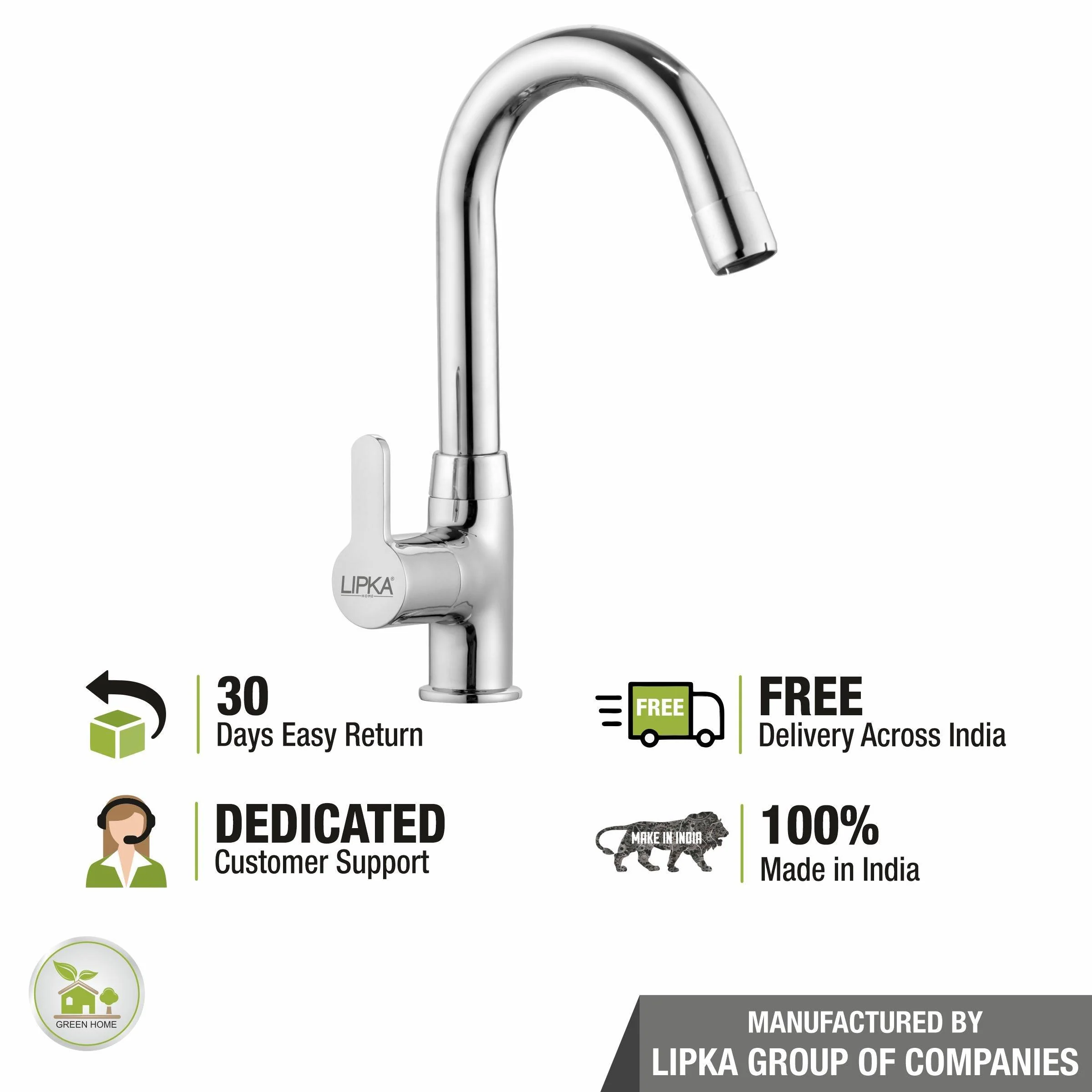 Fusion Swan Neck Brass Faucet with Round Swivel Spout (12 Inches) - LIPKA - Image 6