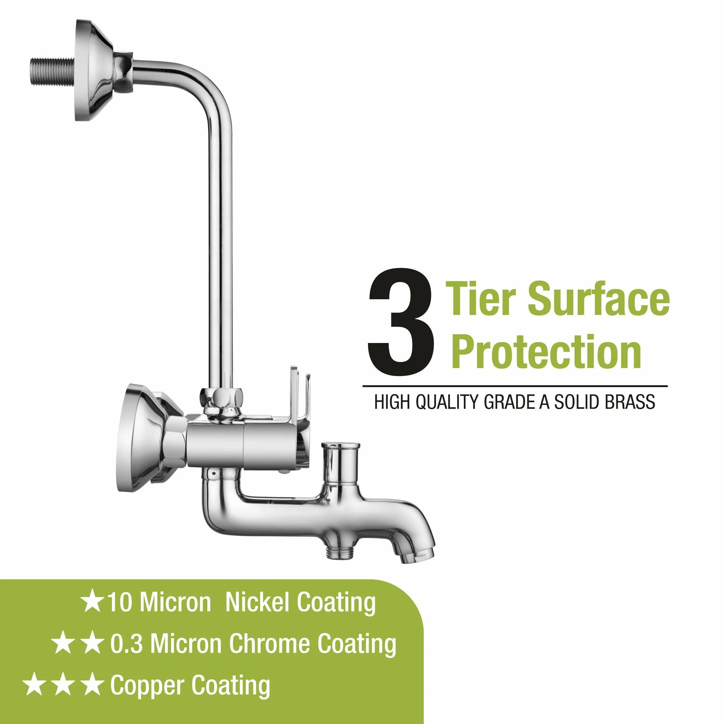 Fusion 3 in 1 Wall Mixer Brass Faucet with L Bend - LIPKA - Image 4