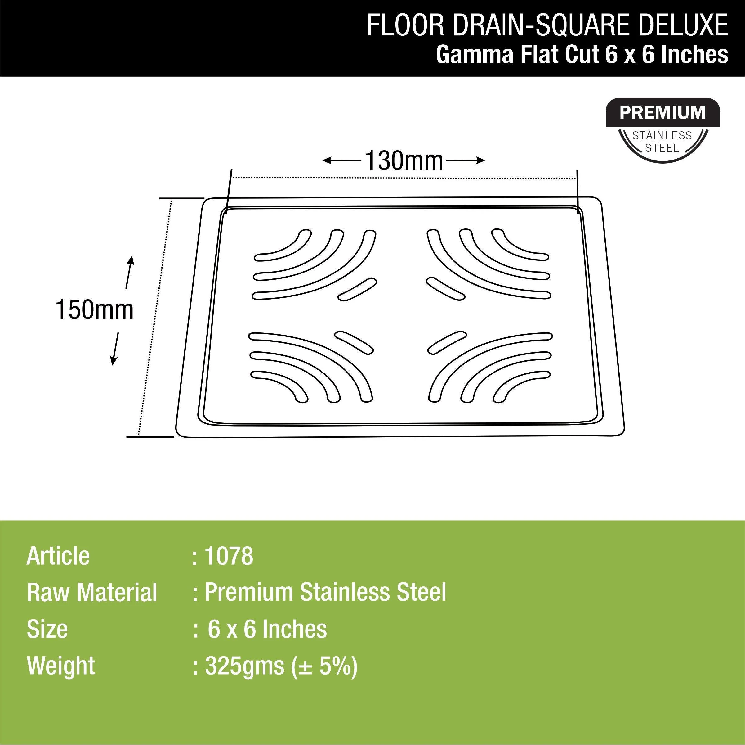 Gamma Deluxe Square Flat Cut Floor Drain (6 x 6 Inches) - LIPKA - Image 2