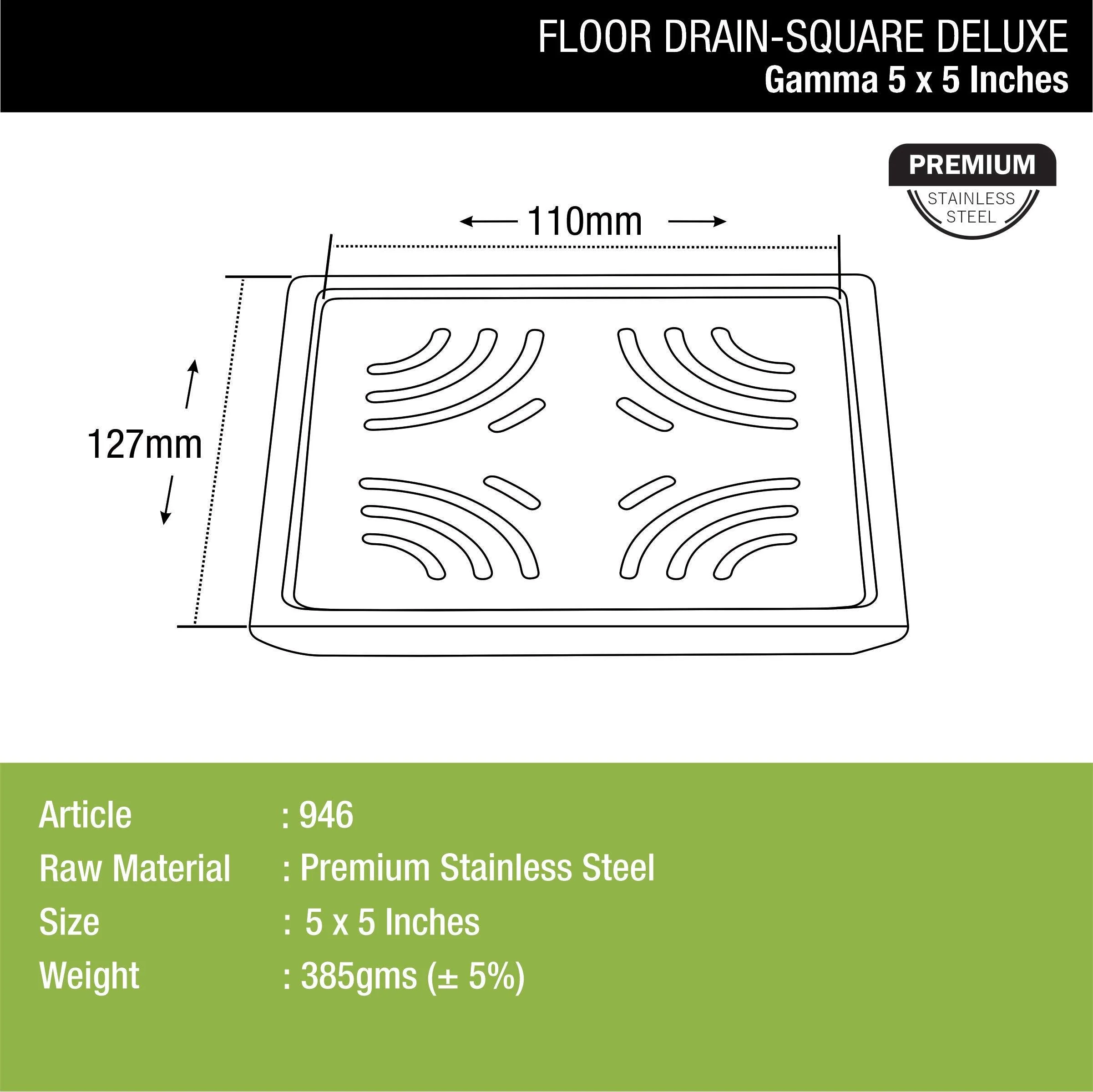 Gamma Deluxe Square Floor Drain (5 x 5 Inches) - LIPKA - Image 2