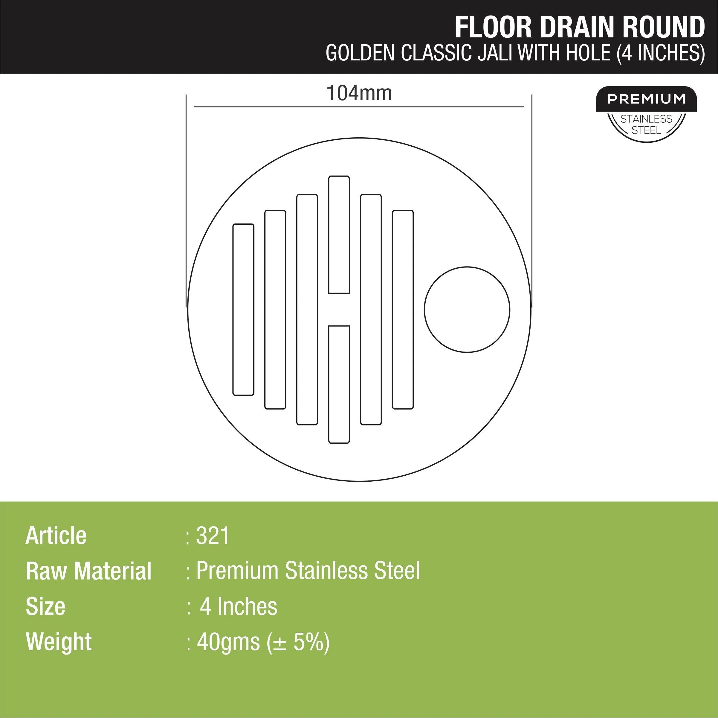Golden Classic Jali Round Floor Drain with Hole (4 inches) - LIPKA - Image 2