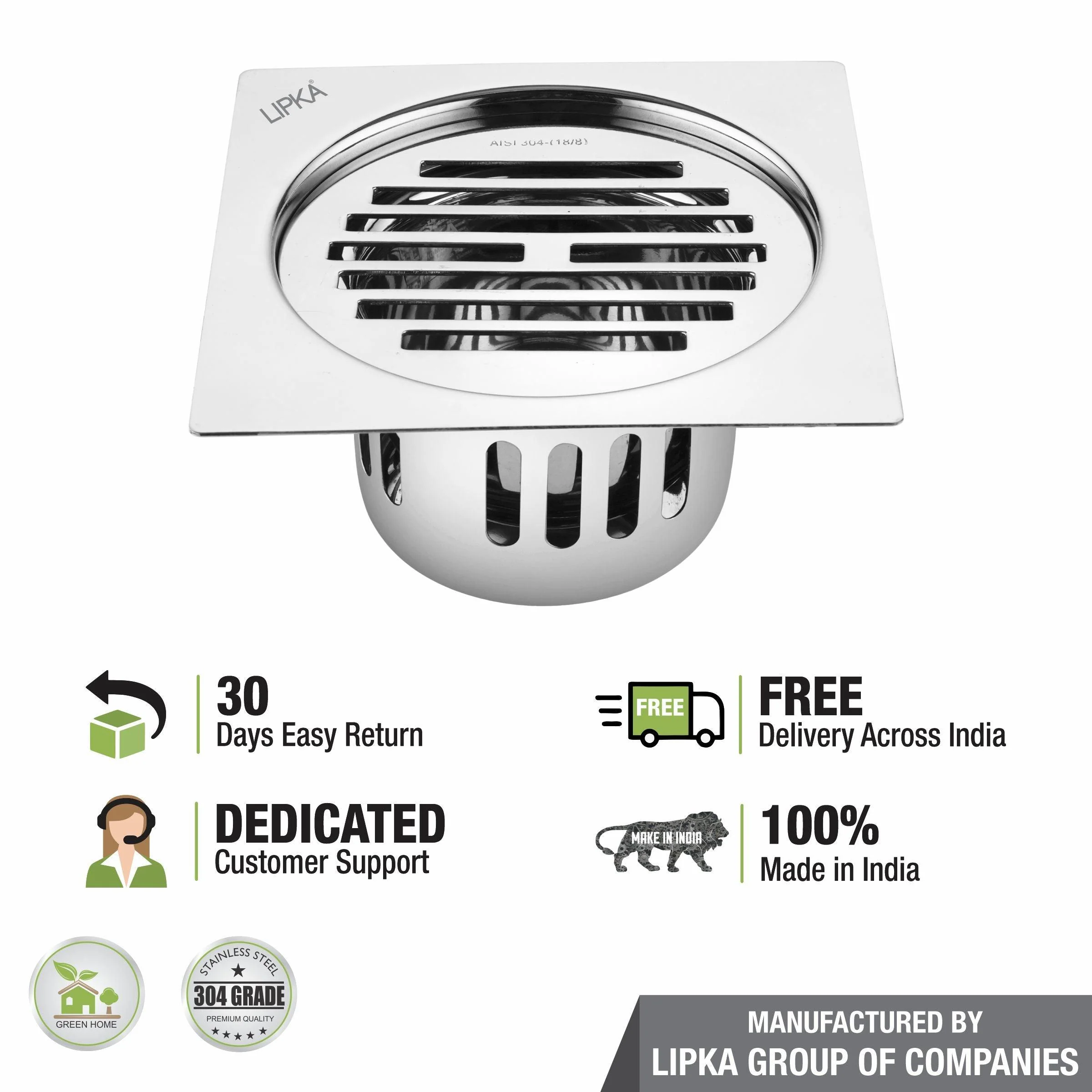 Golden Classic Jali Square Flat Cut Floor Drain (5.5 x 5.5 Inches) with Cockroach Trap - LIPKA - Image 5