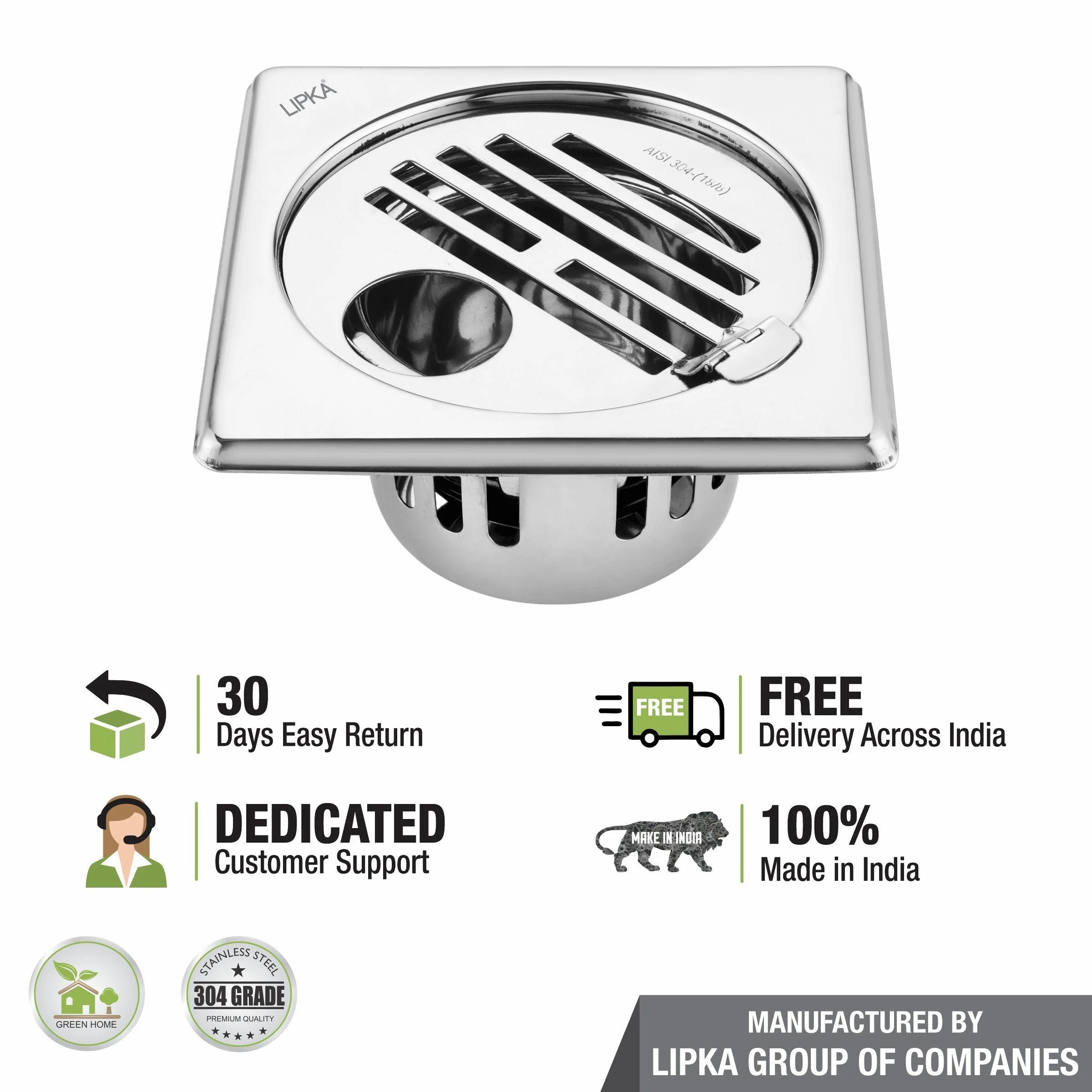 Golden Classic Jali Square Floor Drain (5 x 5 Inches) with Hinge, Hole and Cockroach Trap - LIPKA - Image 5
