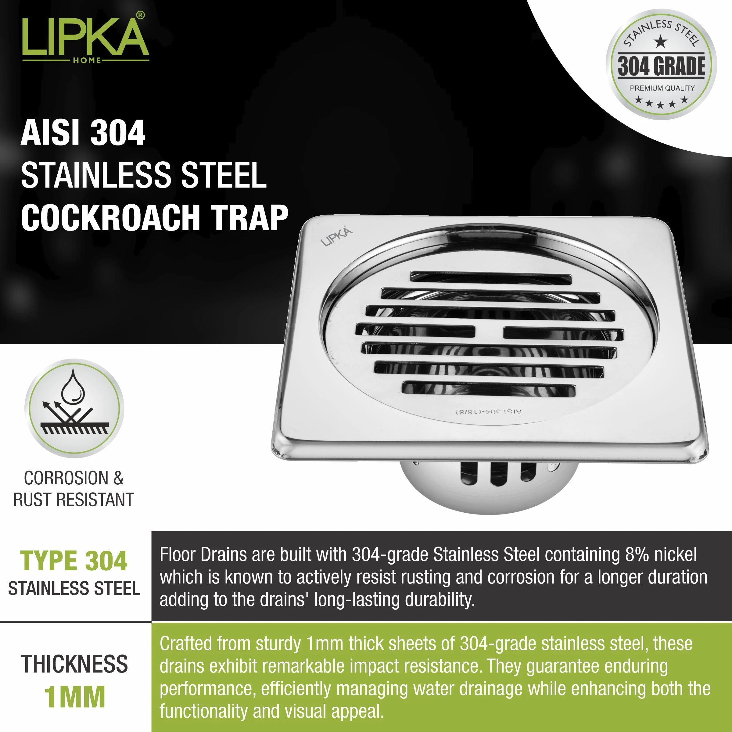 Golden Classic Jali Square Floor Drain (6 x 6 Inches) with Coockroach Trap - LIPKA - Image 4