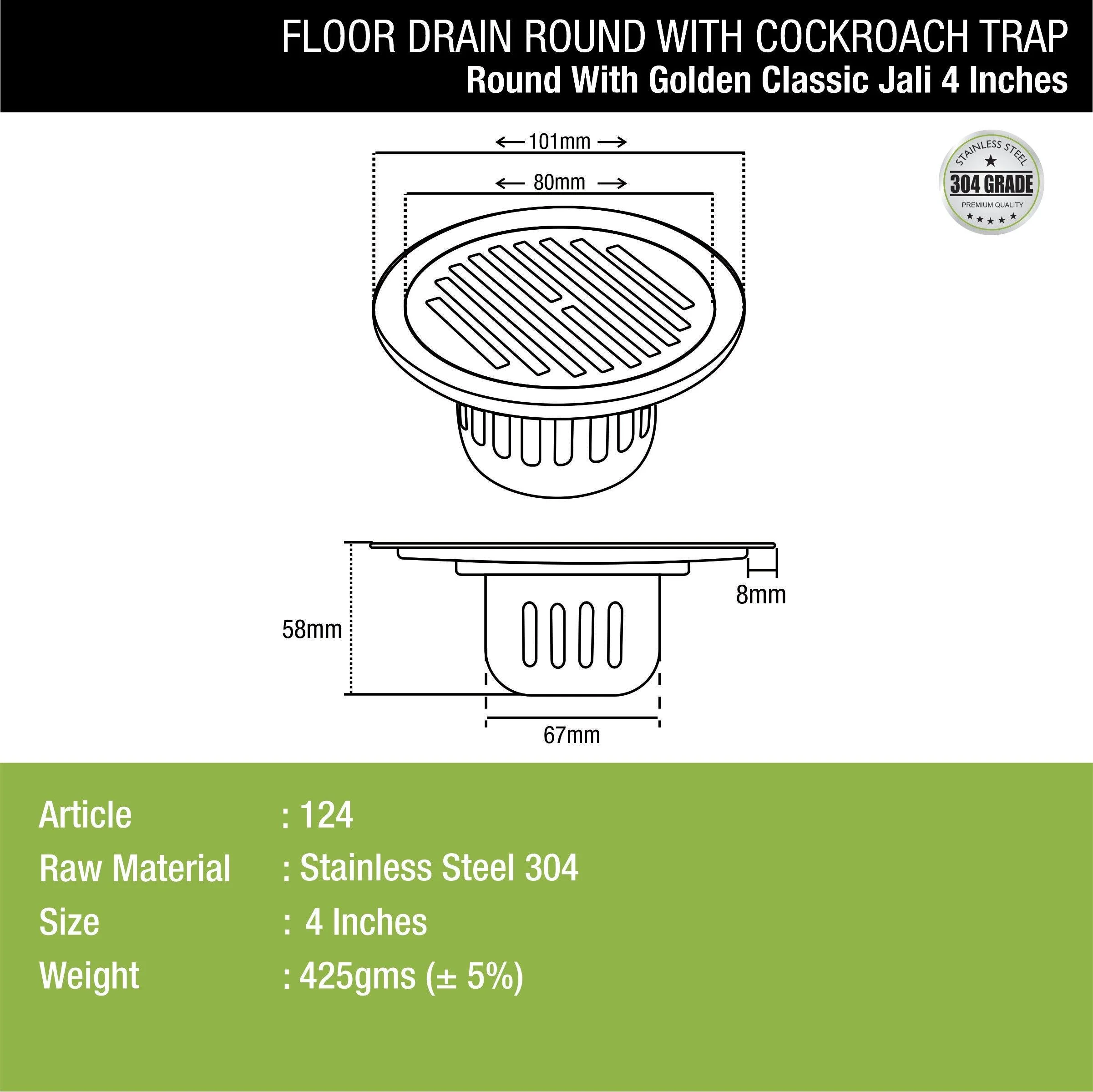 Golden Classic Jali Round Floor Drain (4 Inches) with Cockroach Trap - Image 2