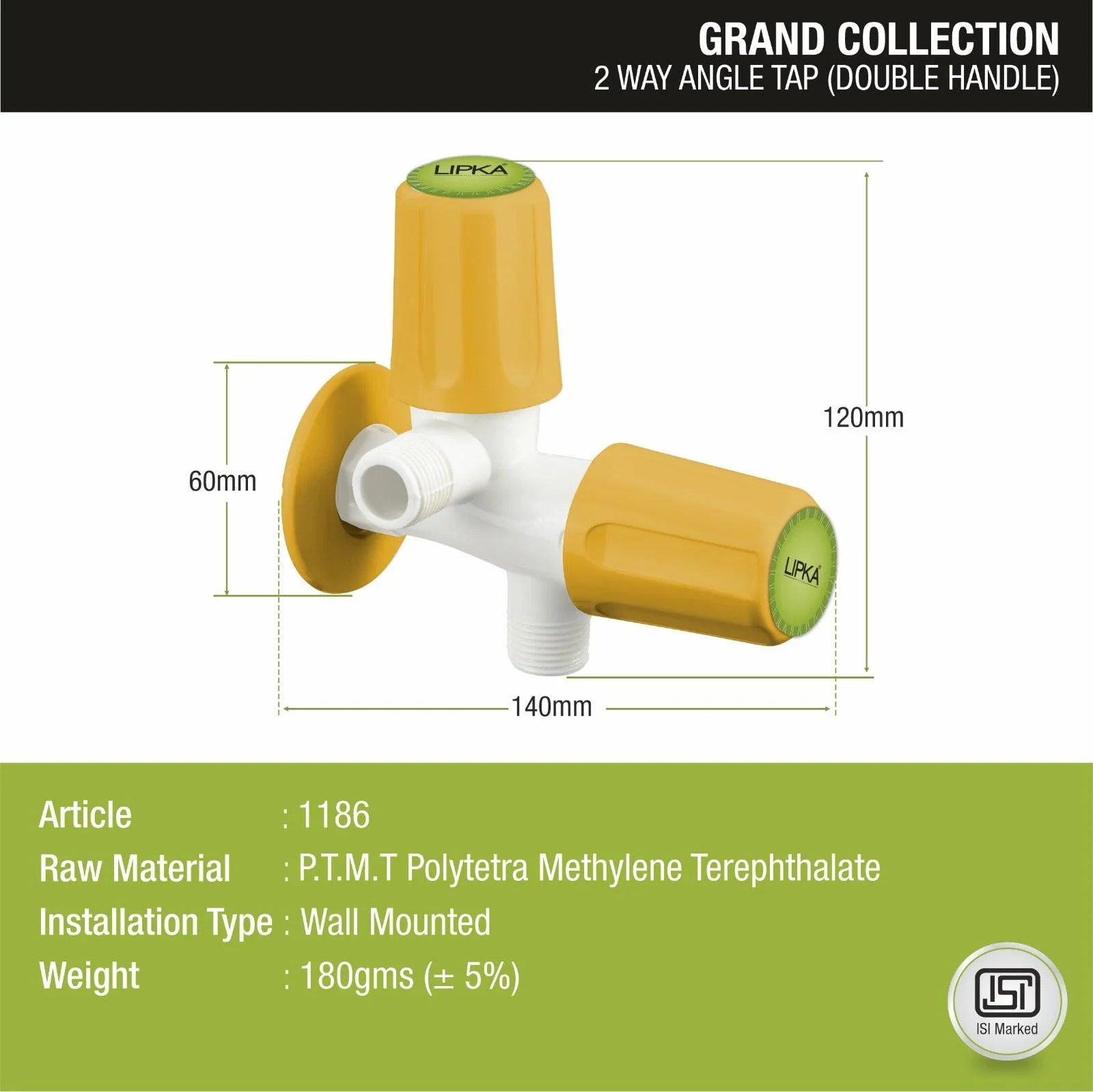 Grand Two Way Angle Valve PTMT Faucet (Double Handle) - LIPKA - Image 2