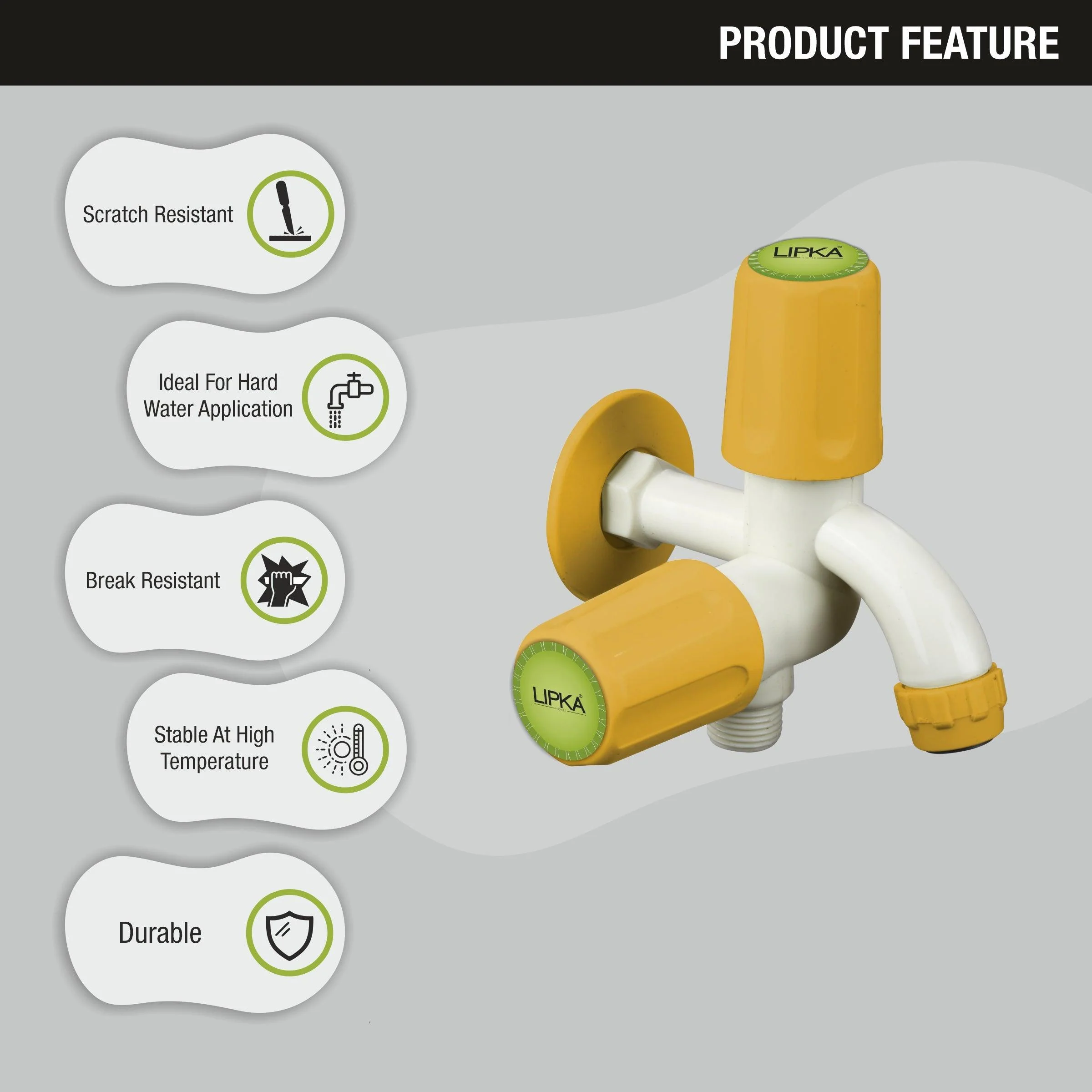 Grand Two Way Bib Tap PTMT Faucet (Double Handle) - LIPKA - Image 5