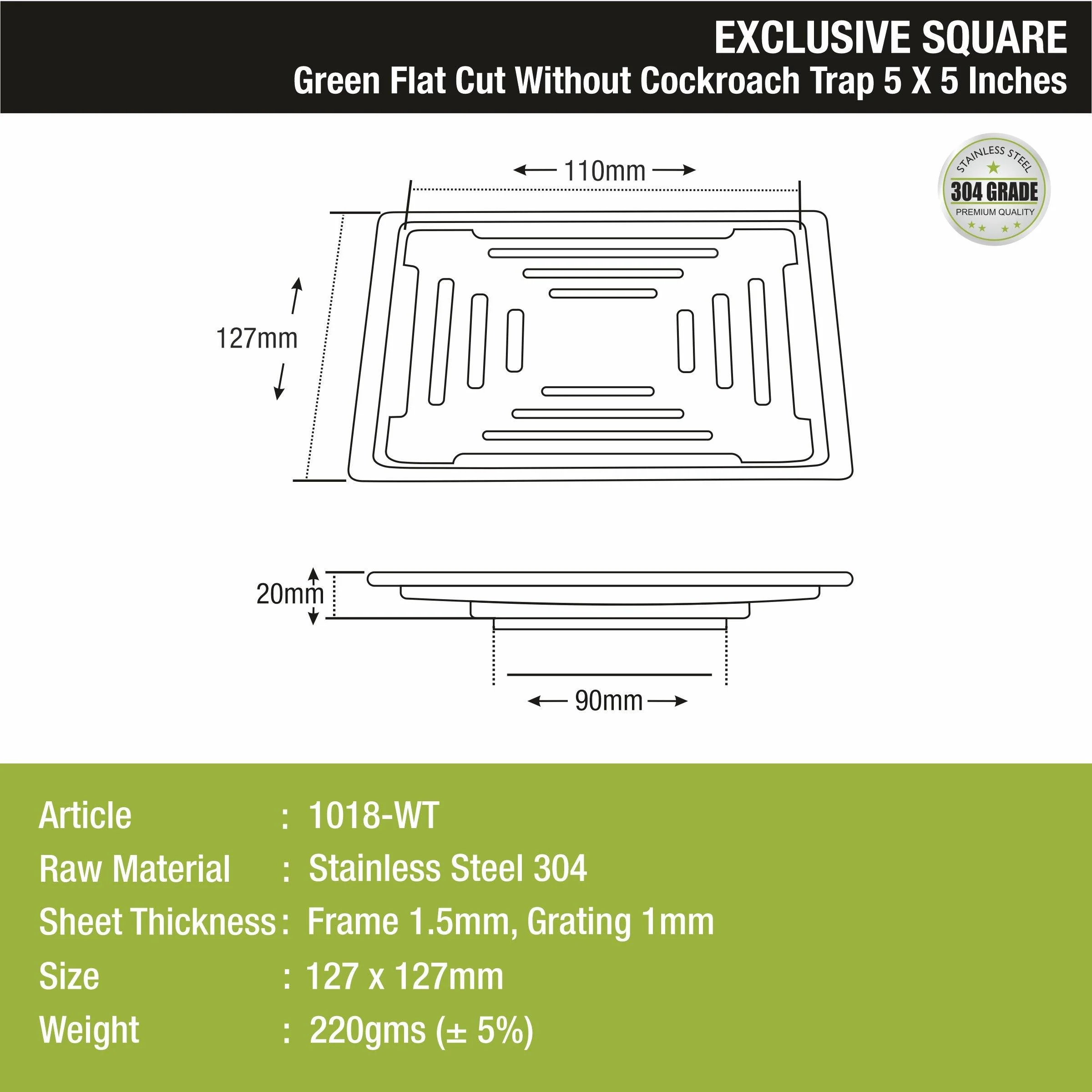 Green Exclusive Square Flat Cut Floor Drain (5 x 5 Inches) - LIPKA - Image 2